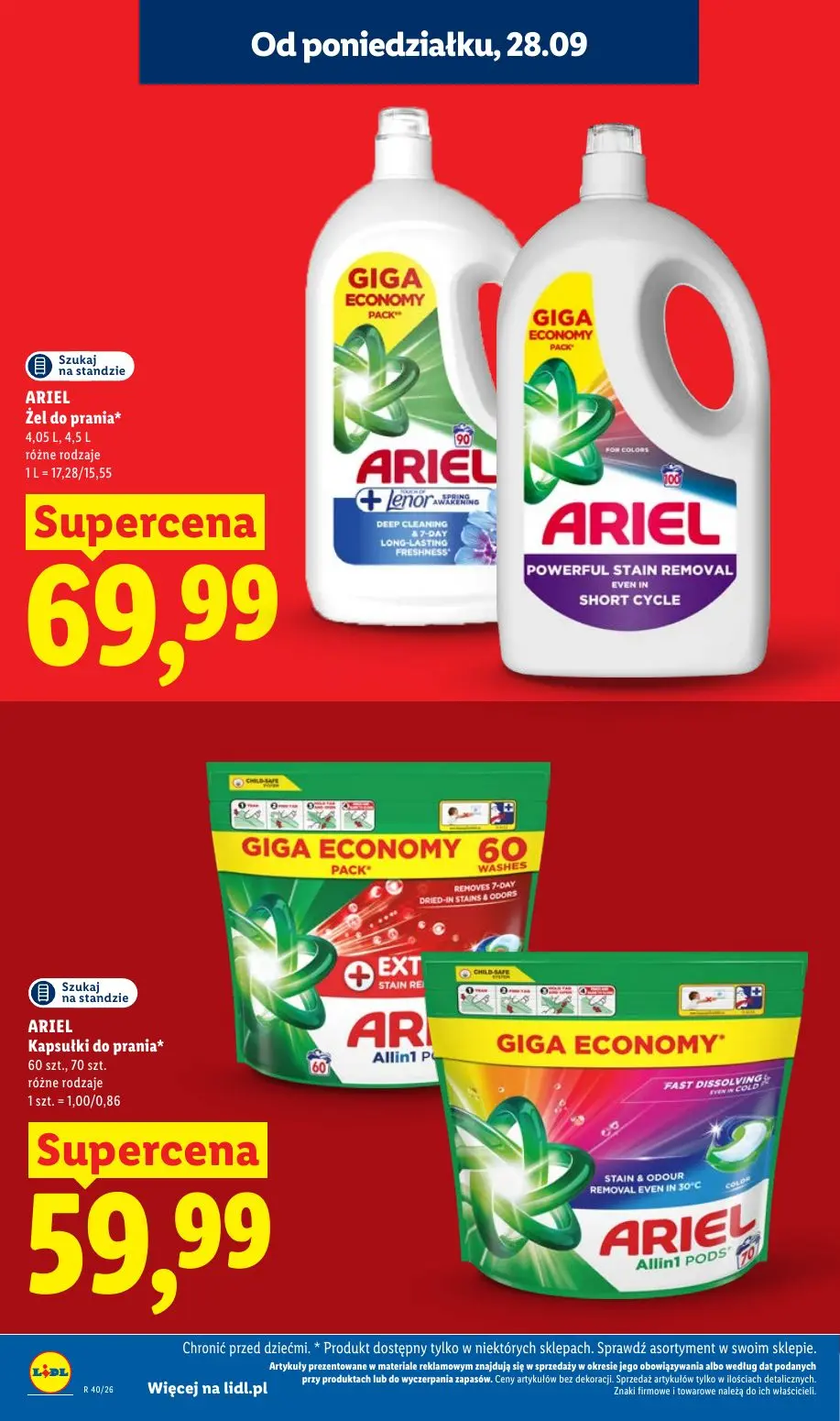 Lidl gazetka, strona 20 z 101 — ARIEL Żel do prania, ARIEL Kapsułki do prania