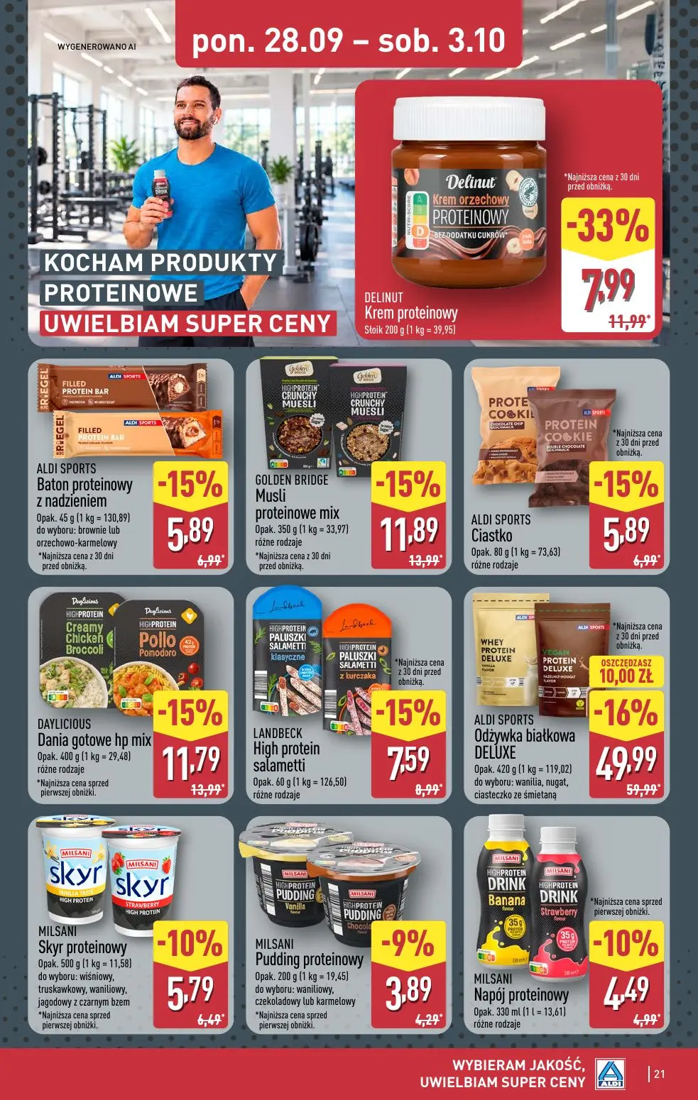 ALDI gazetka, strona 21 z 52 — ALDI SPORTS Odżywka białkowa DELUXE, DELINUT Krem proteinowy, DAYLICIOUS Dania gotowe hp mix