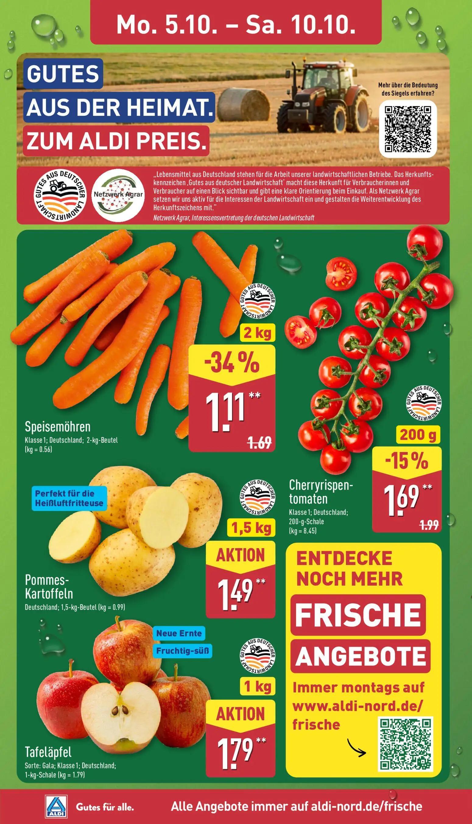Aldi Nord Prospekt, Seite 2 von 45 — Speisemöhren, Cherryrispen-tomaten, Pommes-Kartoffeln