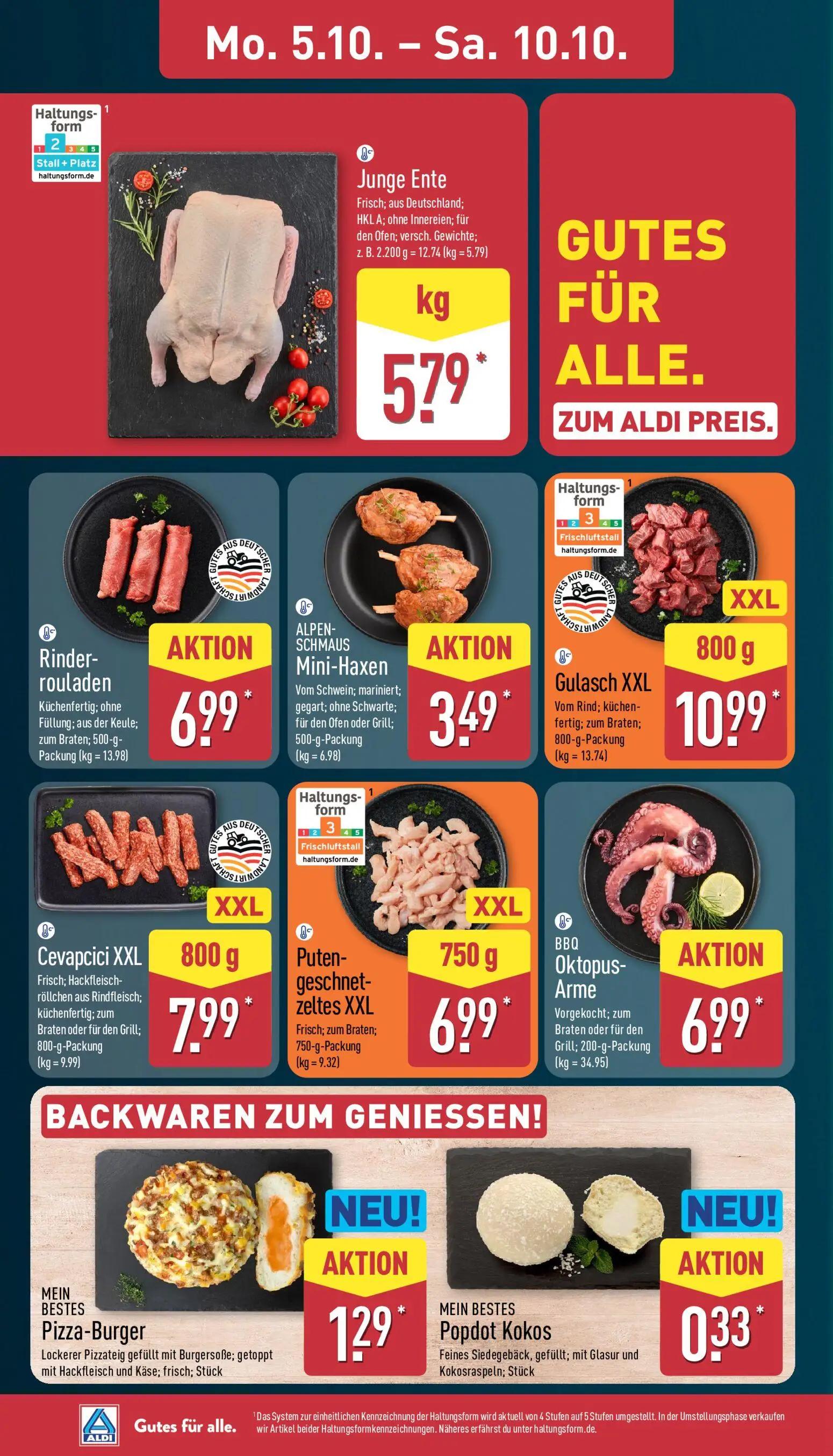 Aldi Nord Prospekt, Seite 4 von 45 — Junge Ente, Rinderrouladen, ALPEN-SCHMAUS Mini-Haxen
