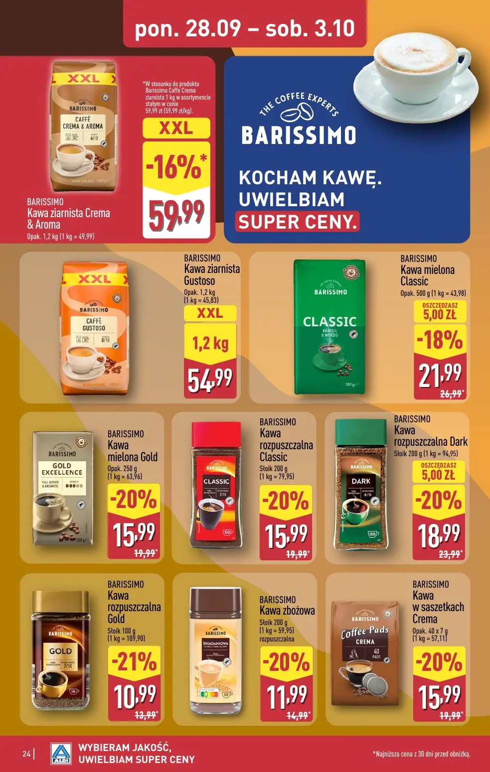 ALDI gazetka, strona 24 z 52 — Kawa ziarnista Crema & Aroma, Kawa mielona Classic, Kawa rozpuszczalna Dark