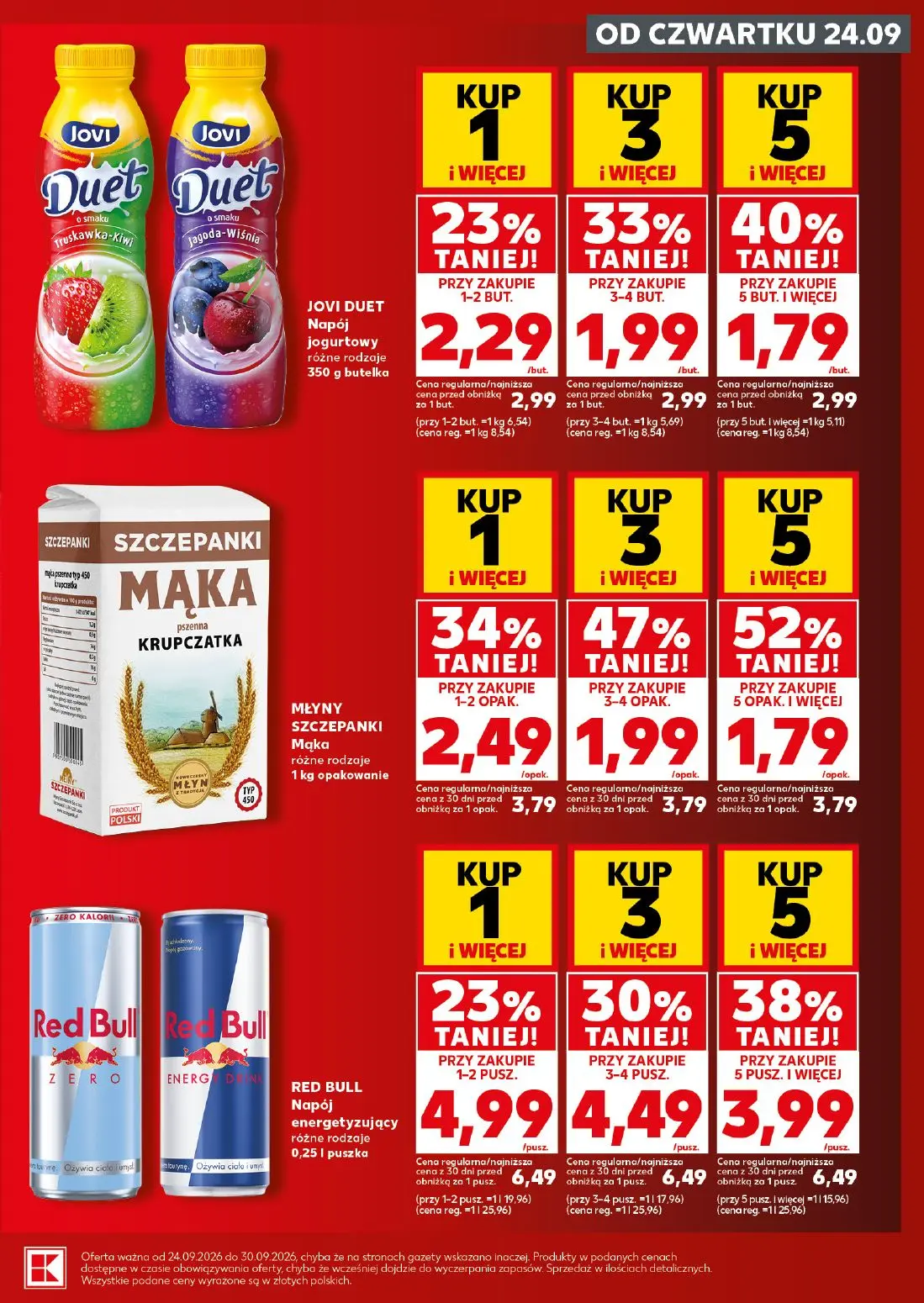 Kaufland gazetka, strona 13 z 30 — RED BULL Napój energetyzujący różne rodzaje, MŁYNY SZCZEPANKI Mąka różne rodzaje, JOVI DU…