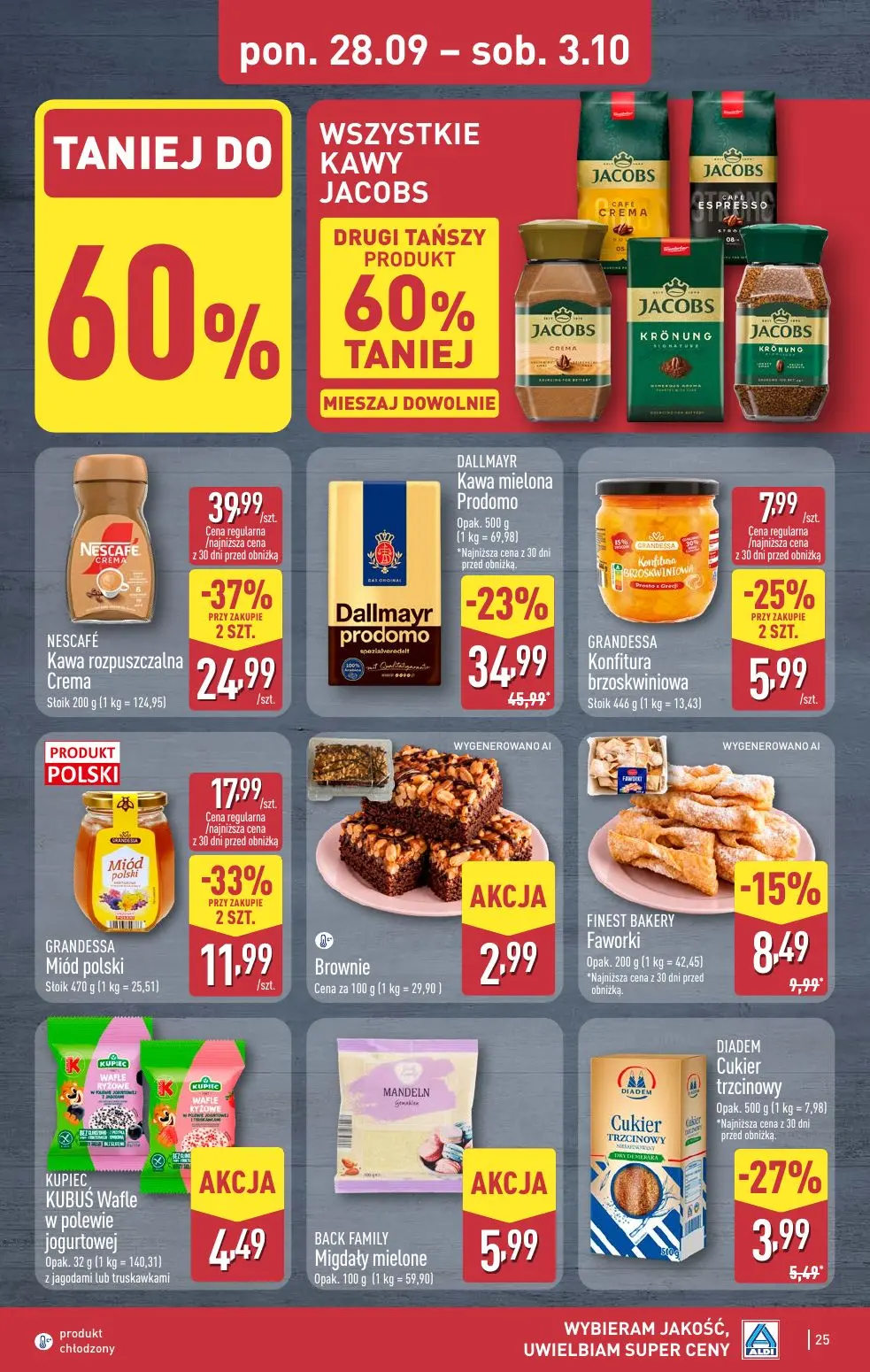ALDI gazetka, strona 25 z 52 — NESCAFÉ Crema rozpuszczalna, DALLMAYR Kawa mielona Prodomo, GRANDESSA Miód polski