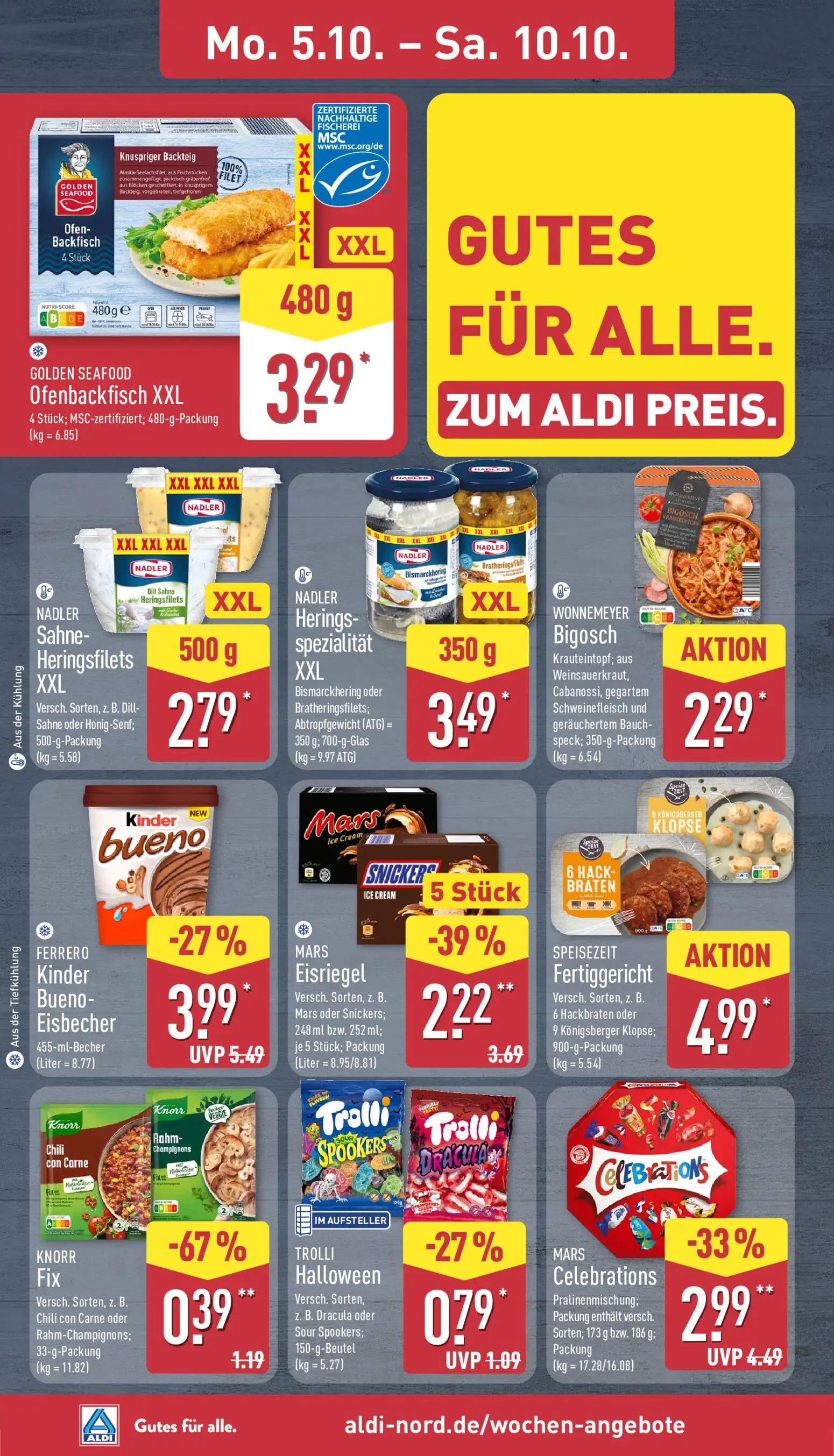 Aldi Nord Prospekt, Seite 8 von 45 — FERRERO Kinder Bueno- Eisbecher, MARS Celebrations, MARS Eisriegel