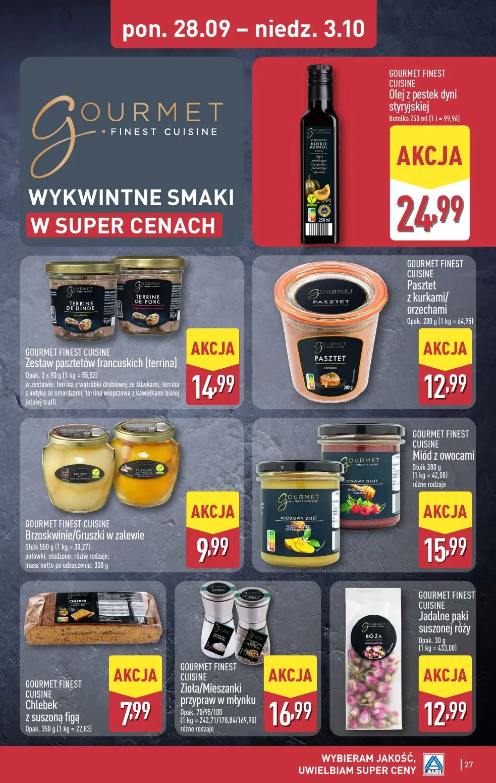 ALDI gazetka, strona 27 z 52 — Olej z pestek dyni styryjskiej, Zestaw pasztetów francuskich (terrina), Pasztet z kurkami/orz…