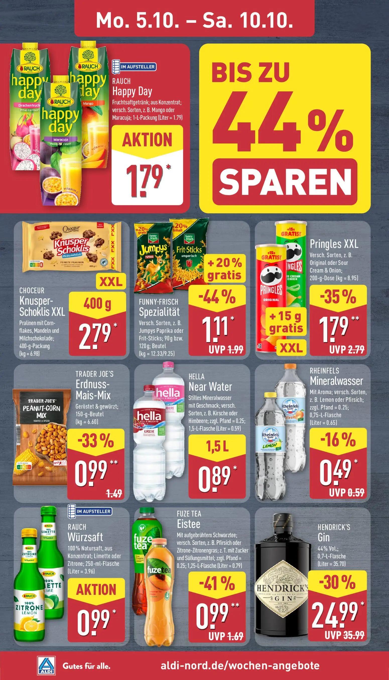 Aldi Nord Prospekt, Seite 10 von 45 — HENDRICK'S Gin, Pringles XXL, FUNNY-FRISCH Spezialität