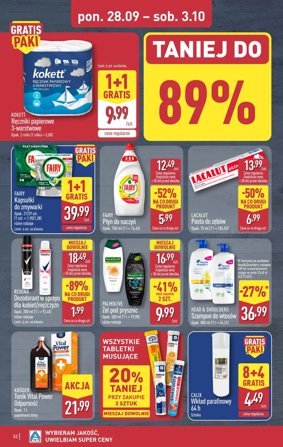ALDI gazetka, strona 32 z 52 — HEAD & SHOULDERS Szampon do włosów, LACALUT Pasta do zębów, PALMOLIVE Żel pod prysznic