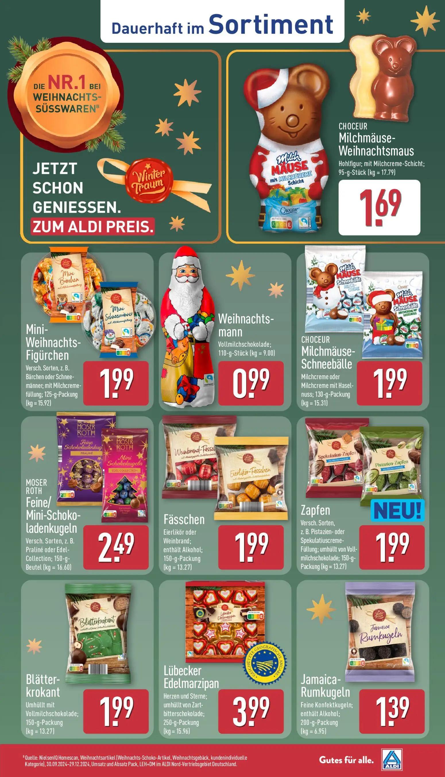 Aldi Nord Prospekt, Seite 15 von 45 — CHOCEUR Milchmäuse-Weihnachtsmaus, Mini-Weihnachts-Figürchen, Weihnachtsmann