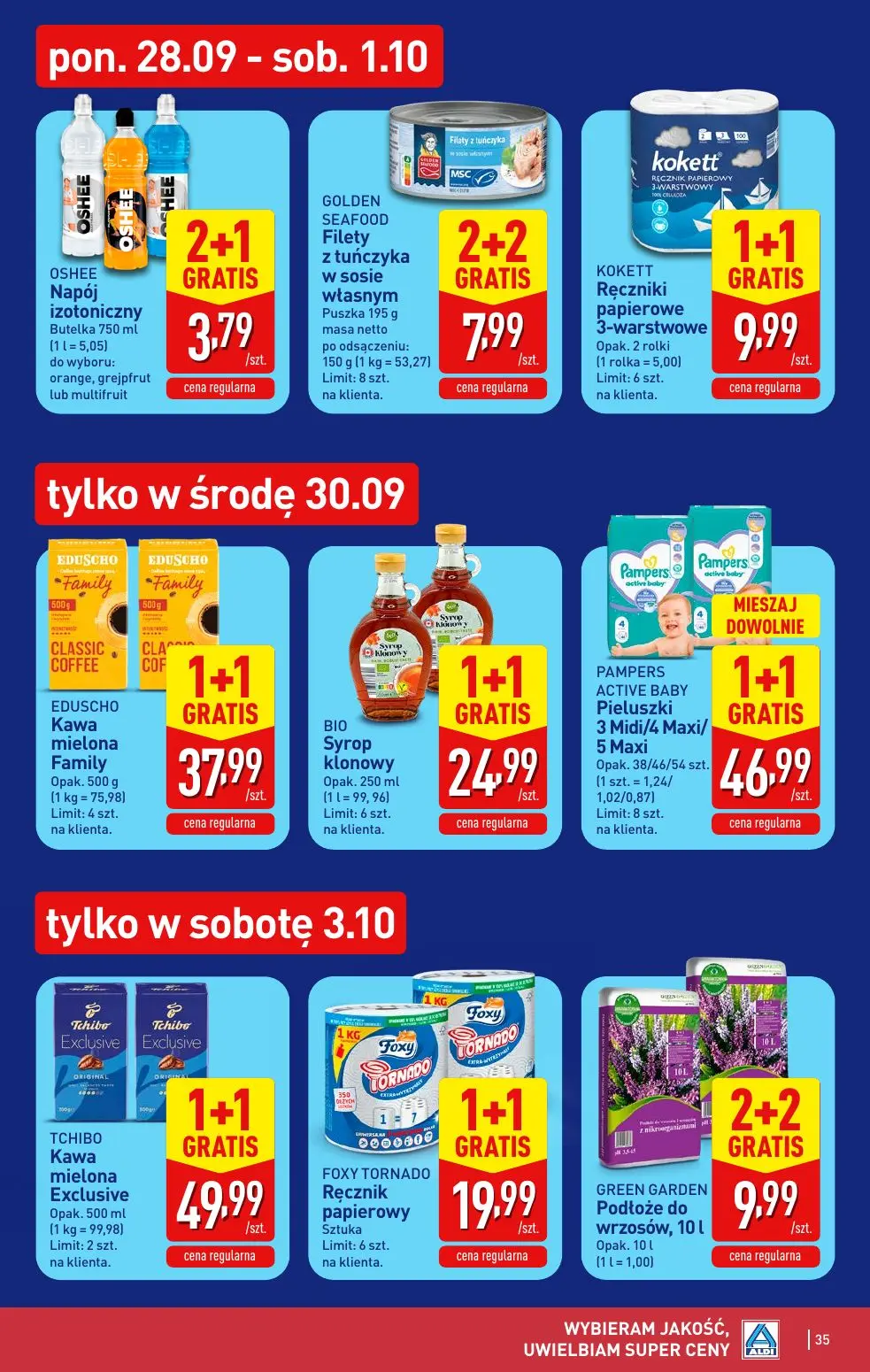 ALDI gazetka, strona 35 z 52 — OSHEE Napój izotoniczny do wyboru: orange, grejpfrut lub multifruit, GOLDEN SEAFOOD Filety z …