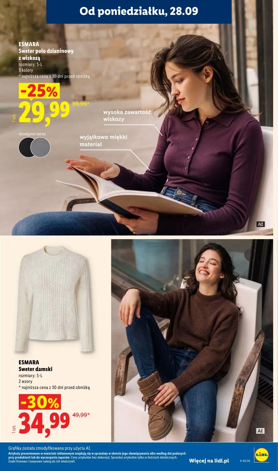 Lidl gazetka, strona 39 z 101 — ESMARA Sweter damski, ESMARA Sweter polo dzianinowy z wiskozą