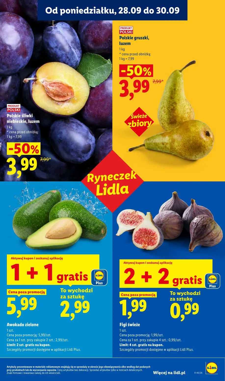 Lidl gazetka, strona 43 z 101 — Polskie gruszki, luzem, Polskie śliwki niebieskie, luzem, Awokado zielone