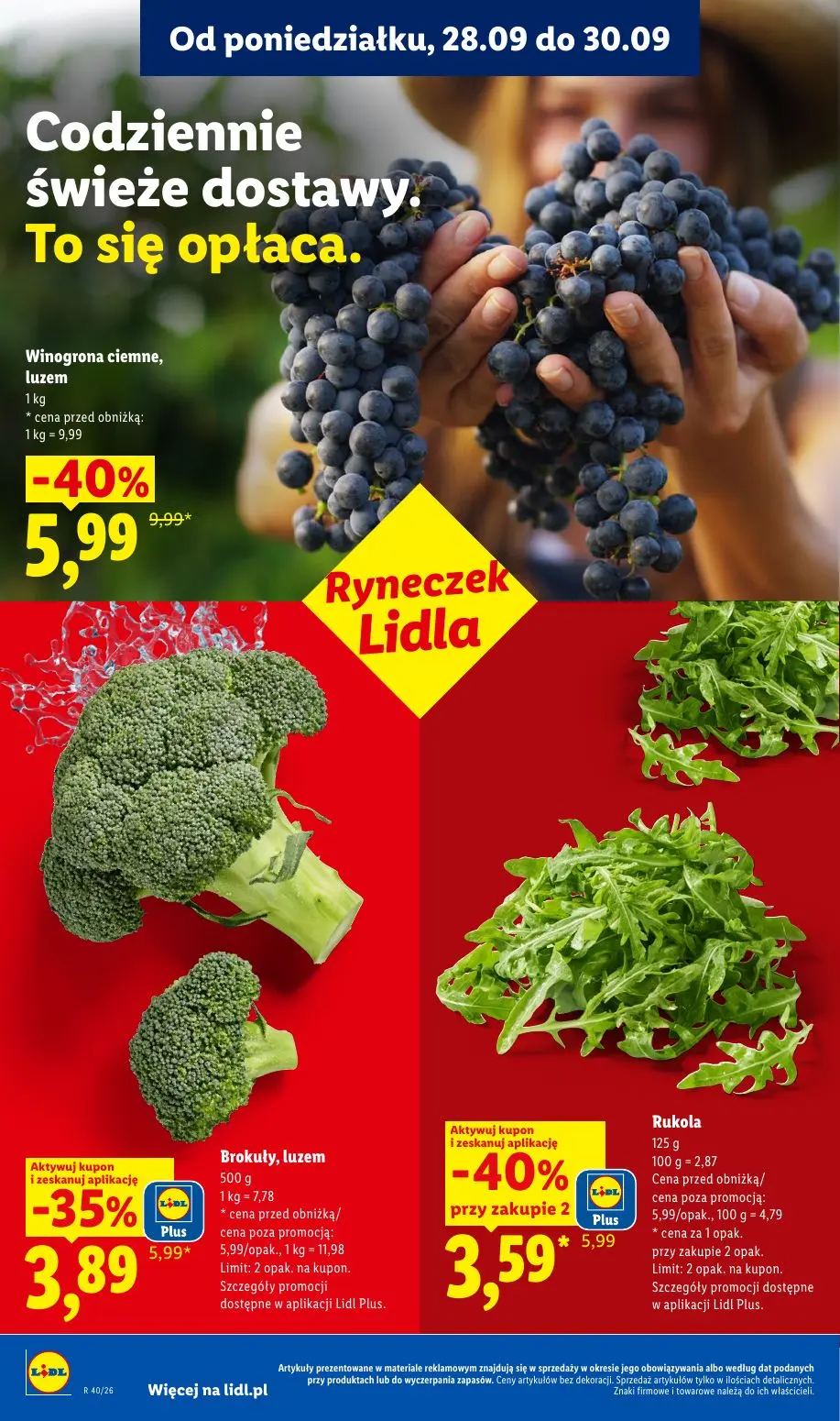 Lidl gazetka, strona 46 z 101 — Winogrona ciemne, luzem, Rukola, Brokuły, luzem