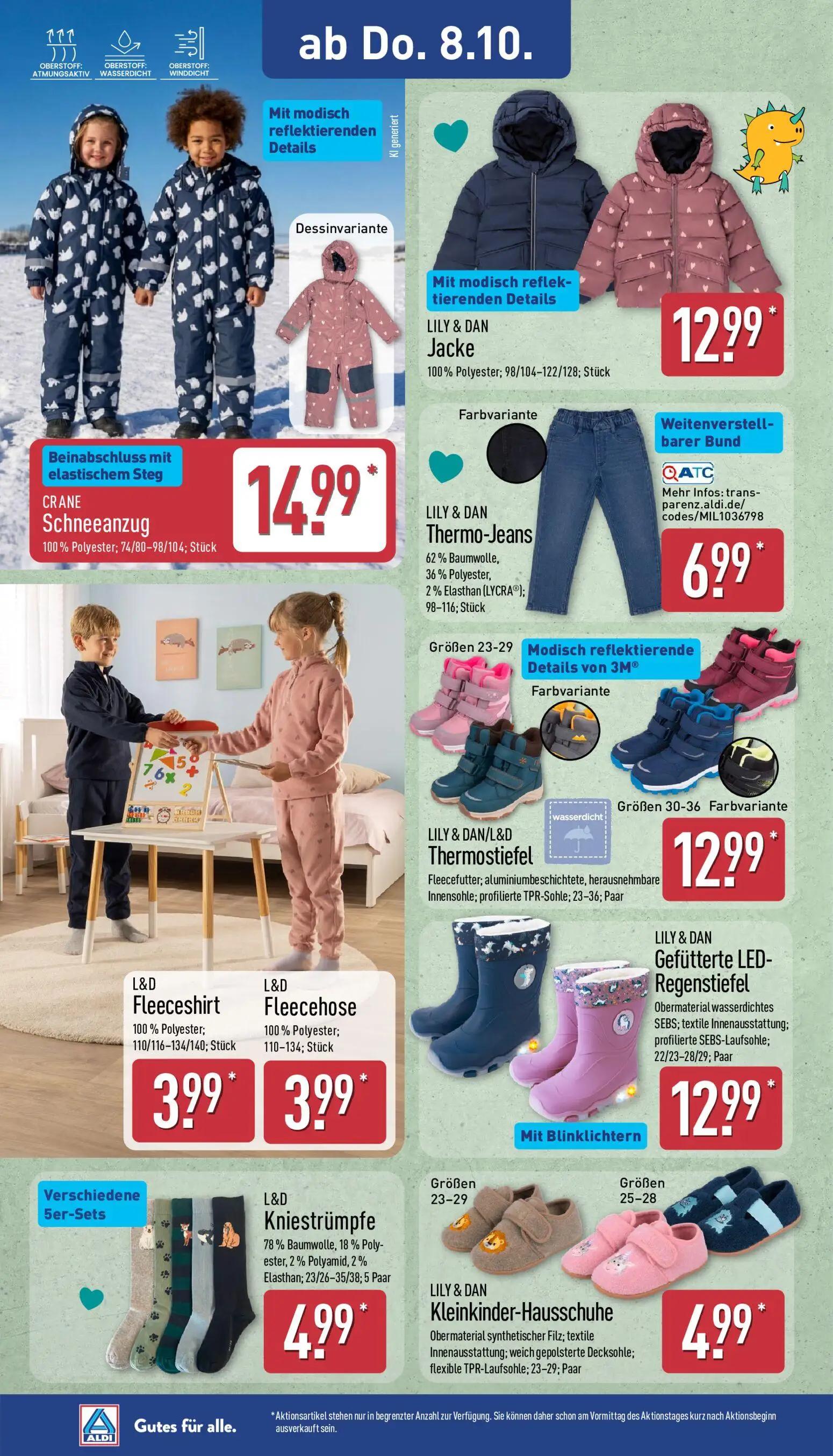 Aldi Nord Prospekt, Seite 28 von 45 — CRANE Schneeanzug, LILY & DAN Jacke, LILY & DAN Thermo-Jeans