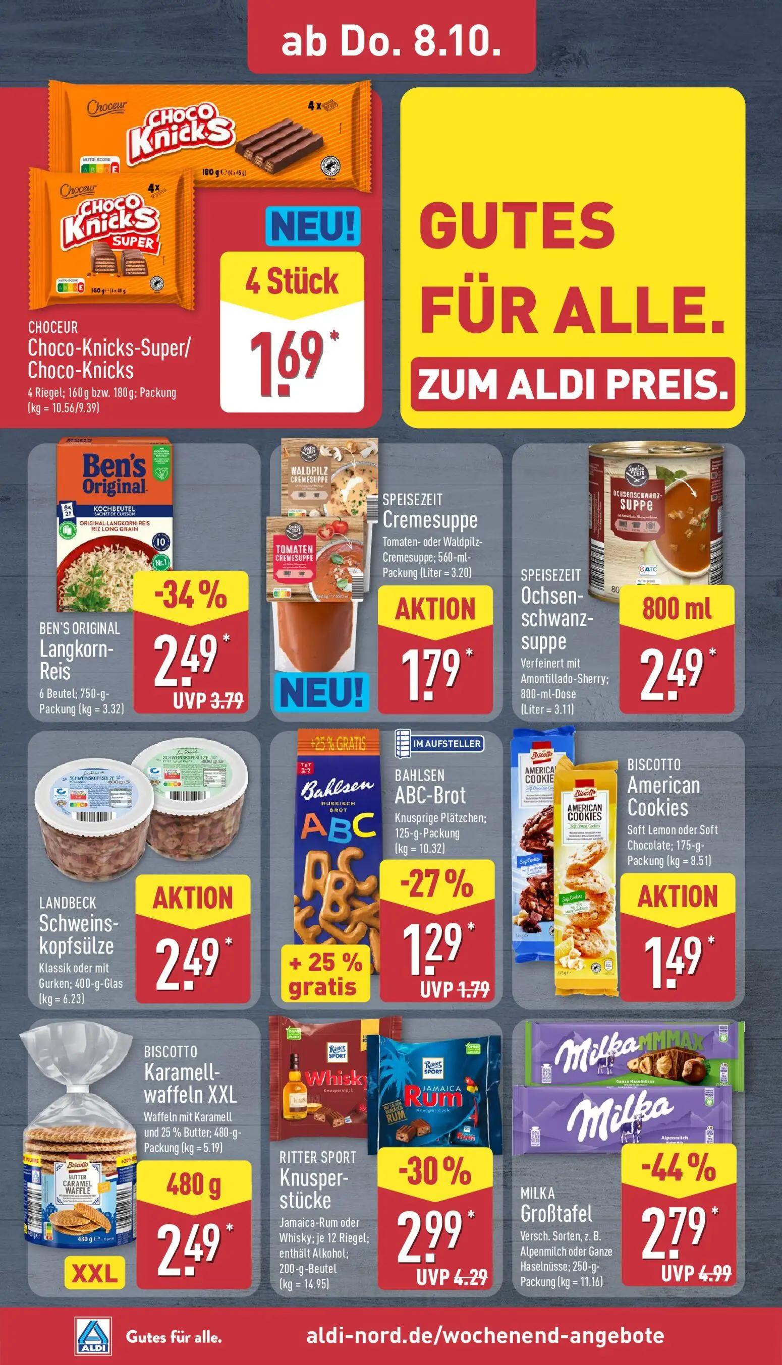Aldi Nord Prospekt, Seite 32 von 45 — MILKA Großtafel, BEN'S ORIGINAL Langkorn-Reis, RITTER SPORT Knusperstücke