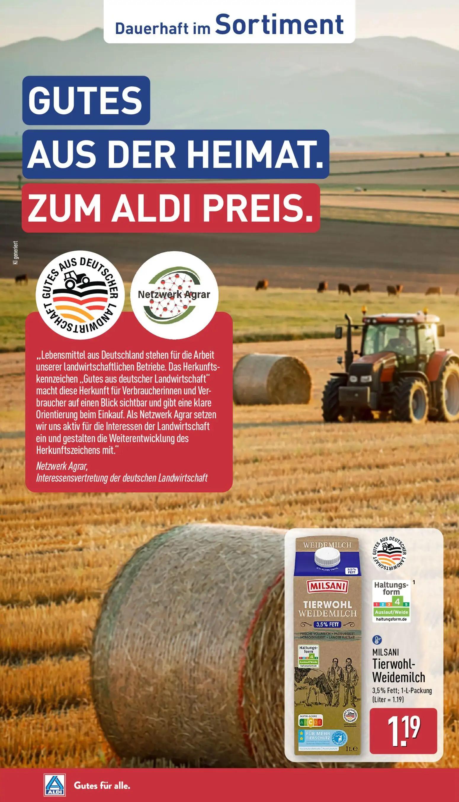 Aldi Nord Prospekt, Seite 36 von 45 — MILSANI Tierwohl- Weidemilch