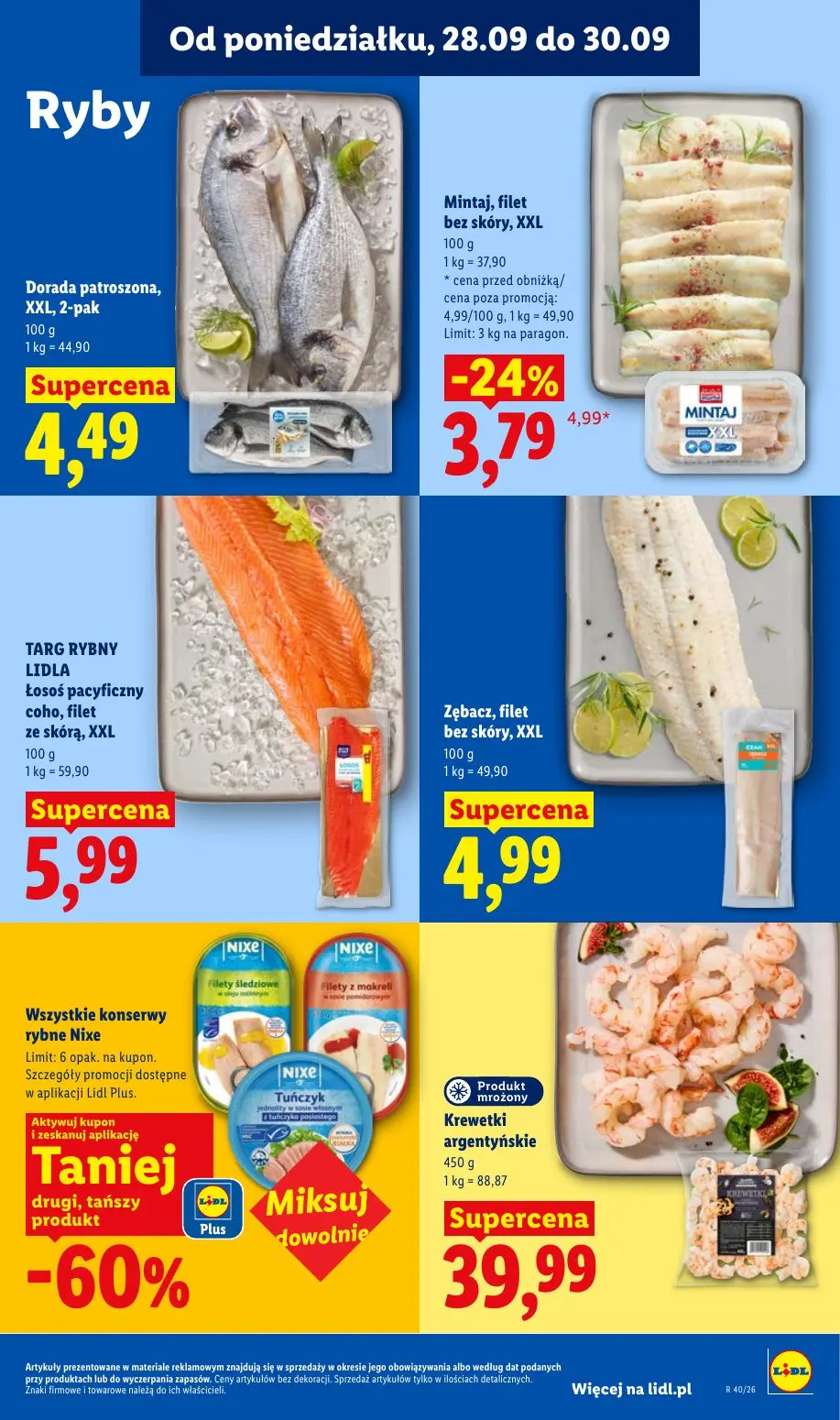 Lidl gazetka, strona 59 z 101 — Mintaj, filet bez skóry, XXL, Dorada patroszona, XXL, 2-pak, Łosoś pacyficzny coho, filet ze…