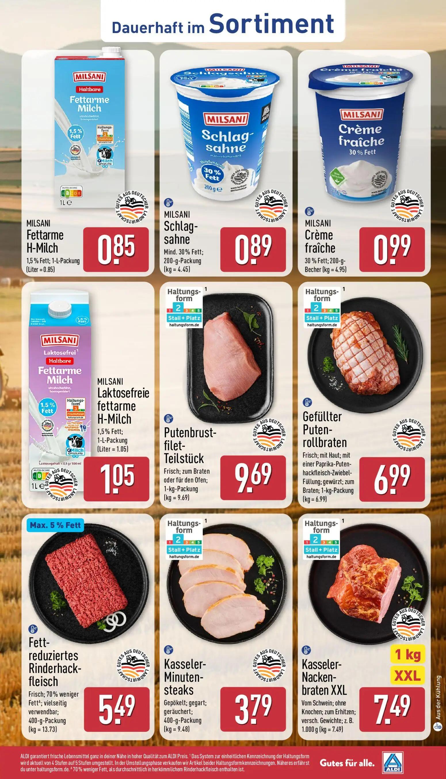 Aldi Nord Prospekt, Seite 37 von 45 — MILSANI Fettarme H-Milch 1,5% Fett; 1-L-Packung, MILSANI Schlagsahne Mind. 30% Fett; 2…