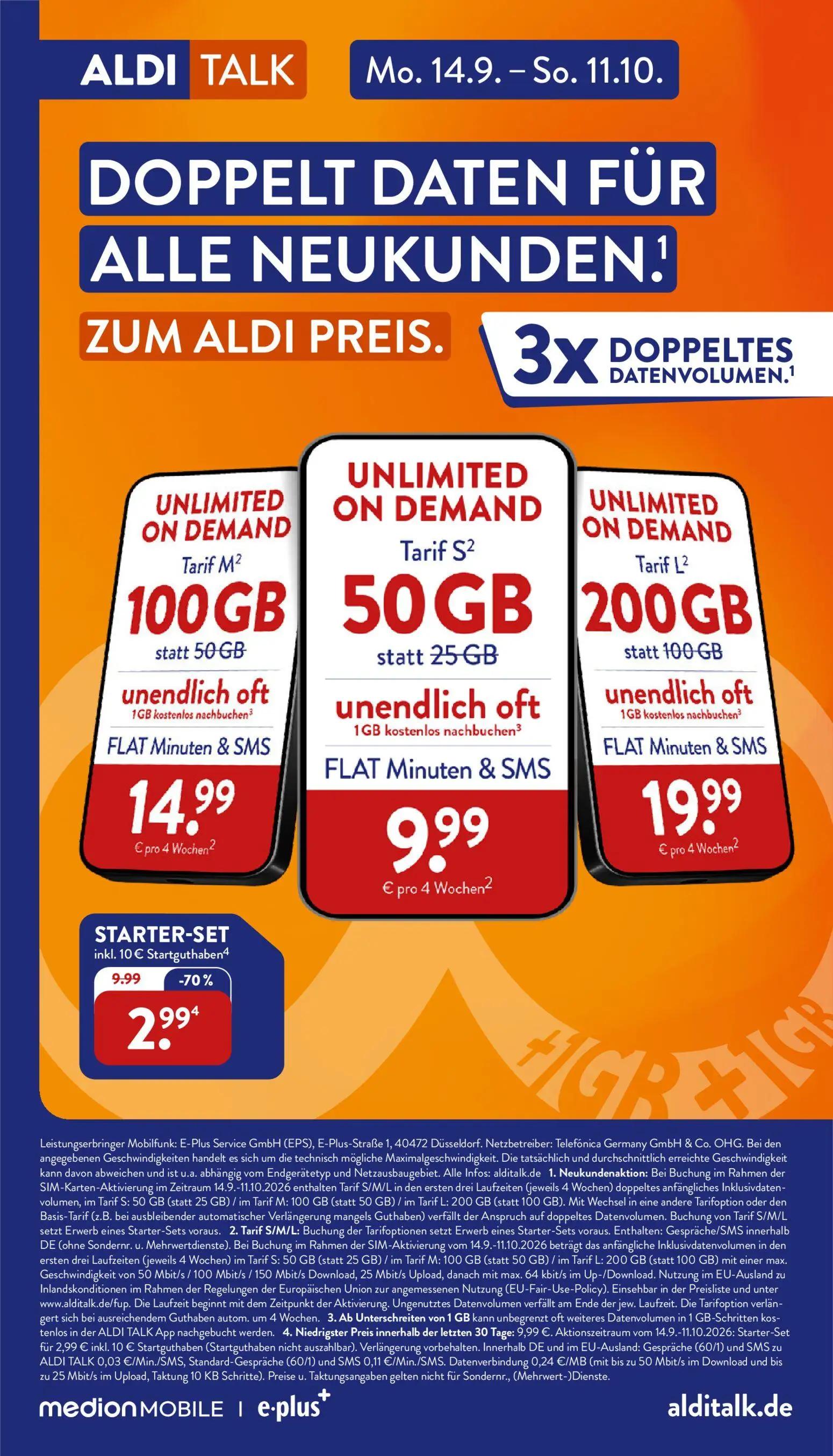 Aldi Nord Prospekt, Seite 41 von 45 — STARTER-SET inkl. 10 € Startguthaben, UNLIMITED ON DEMAND Tarif M, UNLIMITED ON DEMAND…