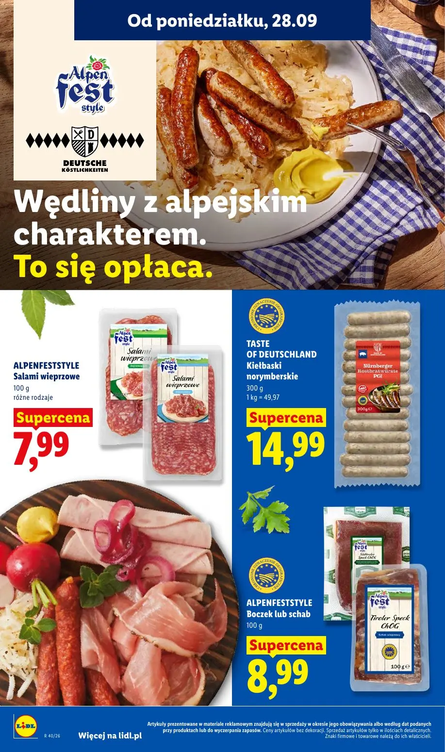 Lidl gazetka, strona 66 z 101 — ALPENFESTSTYLE Salami wieprzowe, TASTE OF DEUTSCHLAND Kiełbaski norymberskie, ALPENFESTSTYLE…
