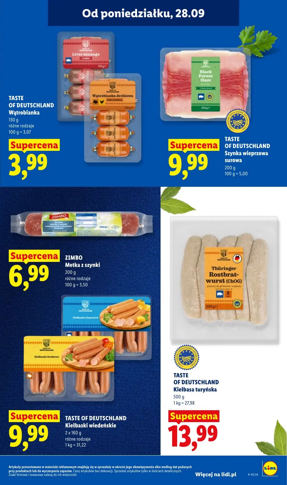 Lidl gazetka, strona 67 z 101 — TASTE OF DEUTSCHLAND Wątrobianka, TASTE OF DEUTSCHLAND Szynka wieprzowa surowa, ZIMBO Metka …