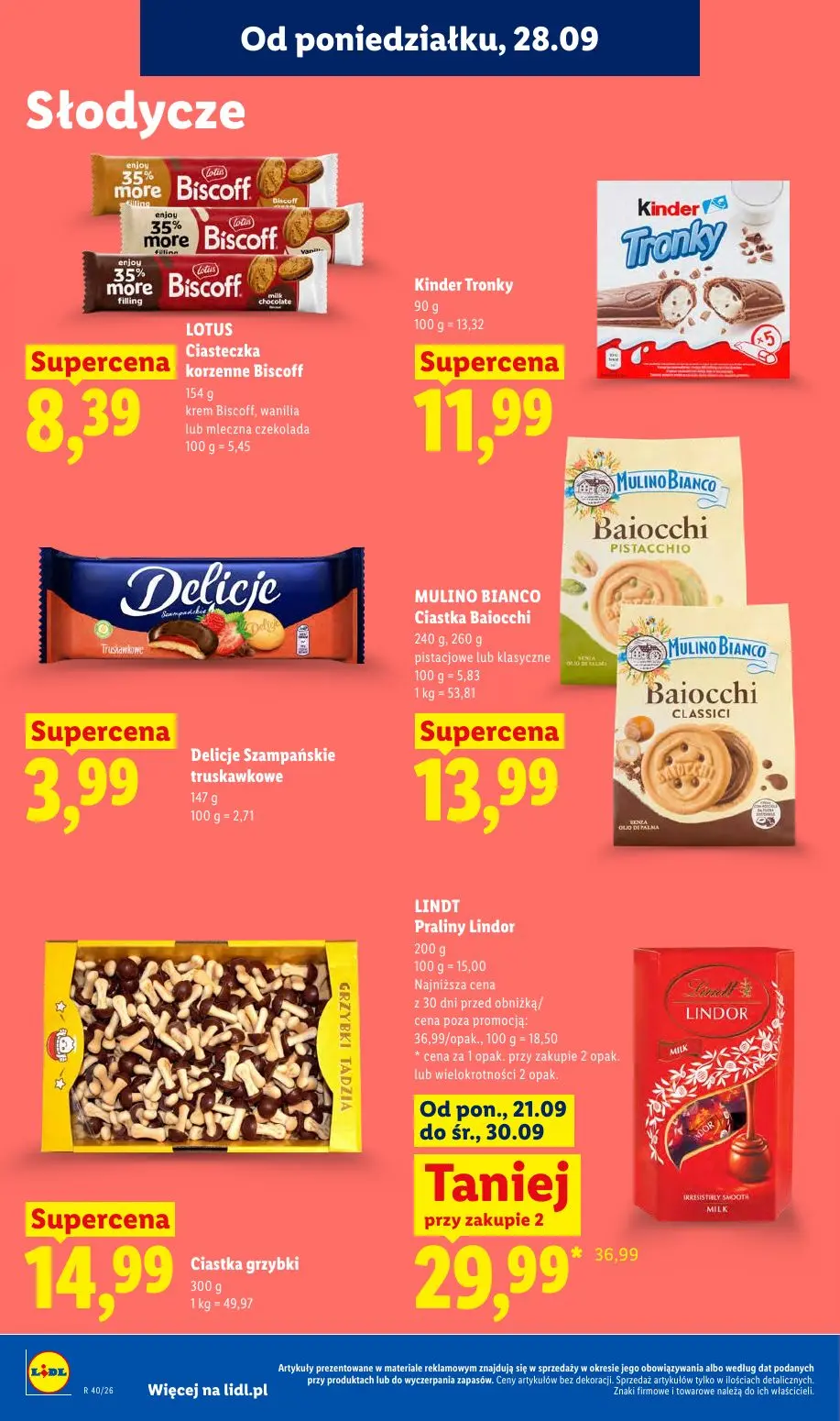Lidl gazetka, strona 72 z 101 — LINDT Praliny Lindor, LOTUS Ciasteczka korzenne Biscoff, Kinder Tronky