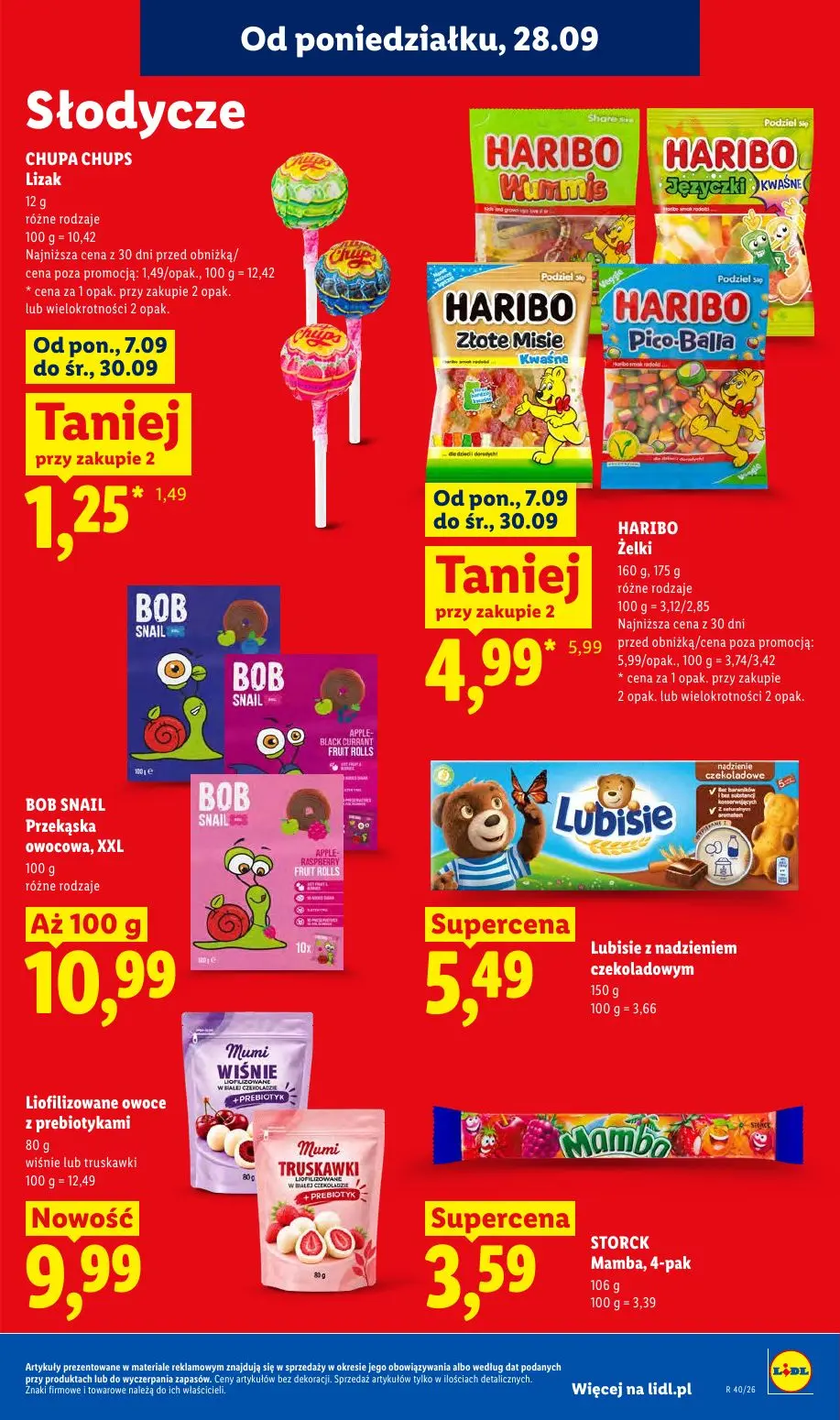 Lidl gazetka, strona 73 z 101 — HARIBO Żelki, CHUPA CHUPS Lizak, BOB SNAIL Przekąska owocowa, XXL