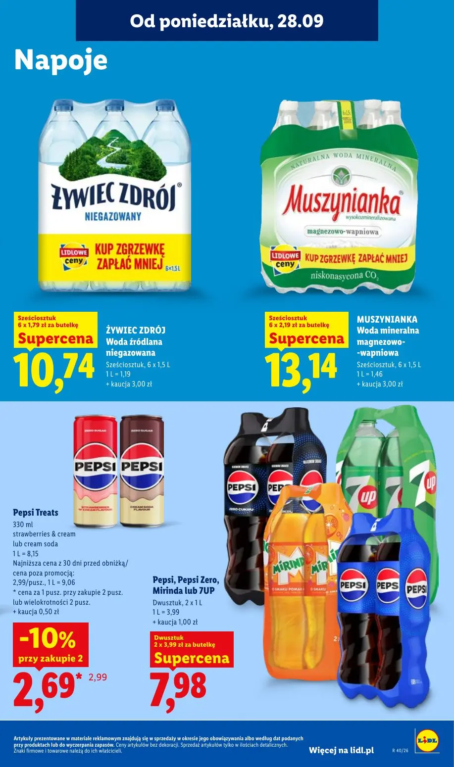 Lidl gazetka, strona 79 z 101 — Pepsi Treats strawberries & cream lub cream soda, ŻYWIEC ZDRÓJ Woda źródlana niegazowana, MU…