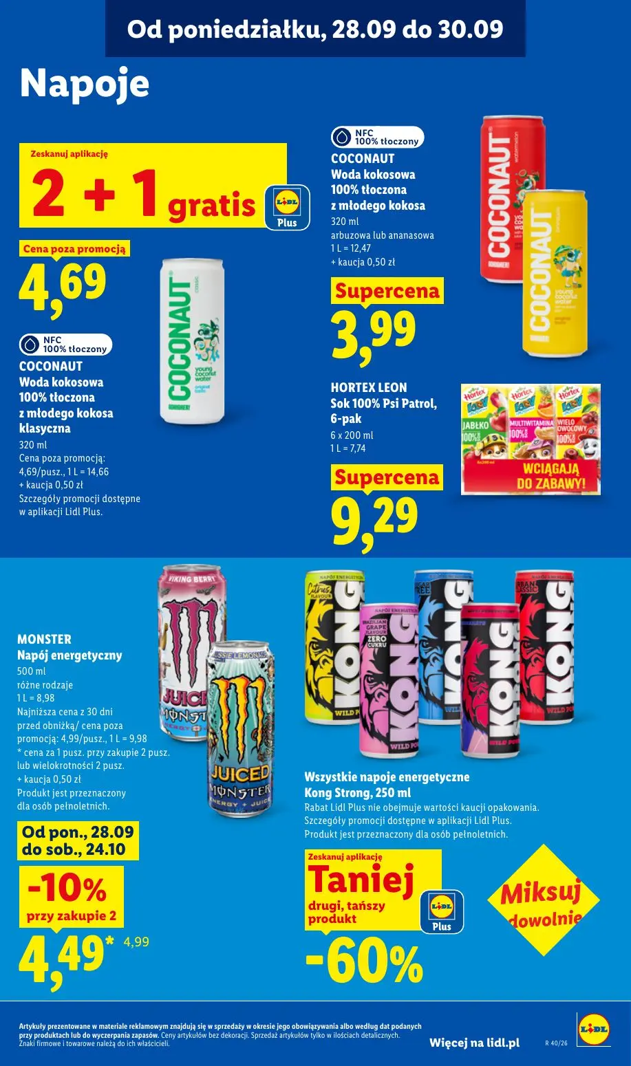 Lidl gazetka, strona 81 z 101 — MONSTER Napój energetyczny, COCONAUT Woda kokosowa 100% tłoczona z młodego kokosa klasyczna,…