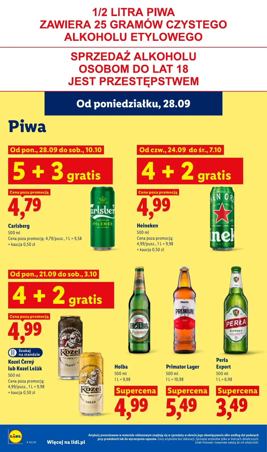 Lidl gazetka, strona 82 z 101 — Carlsberg, Heineken, Kozel Černý lub Kozel Ležák