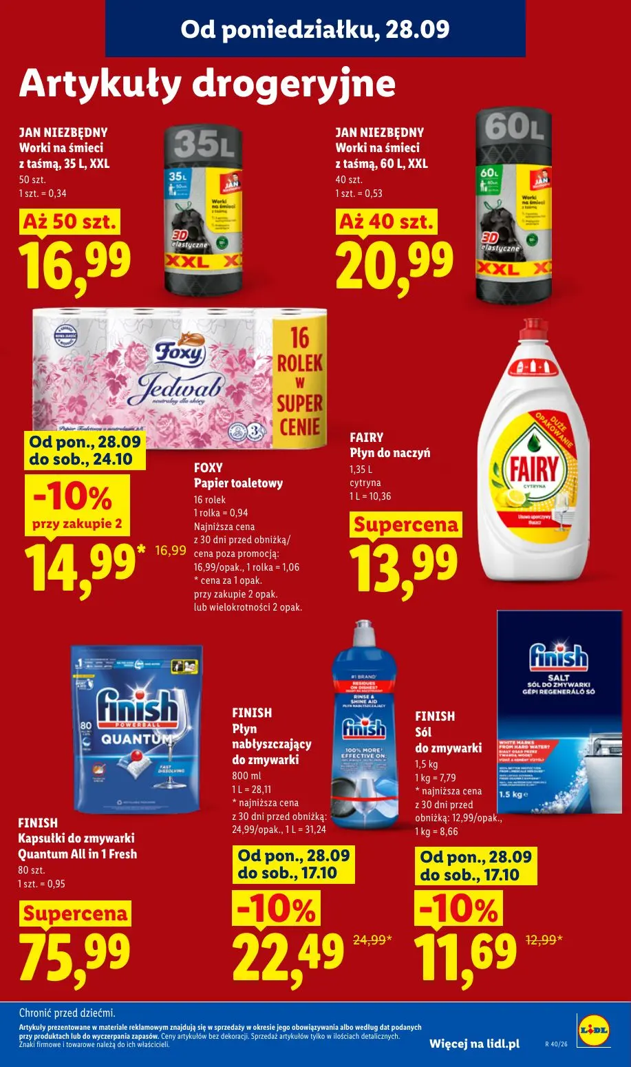 Lidl gazetka, strona 95 z 101 — FINISH Płyn nabłyszczający do zmywarki, FOXY Papier toaletowy, FINISH Sól do zmywarki