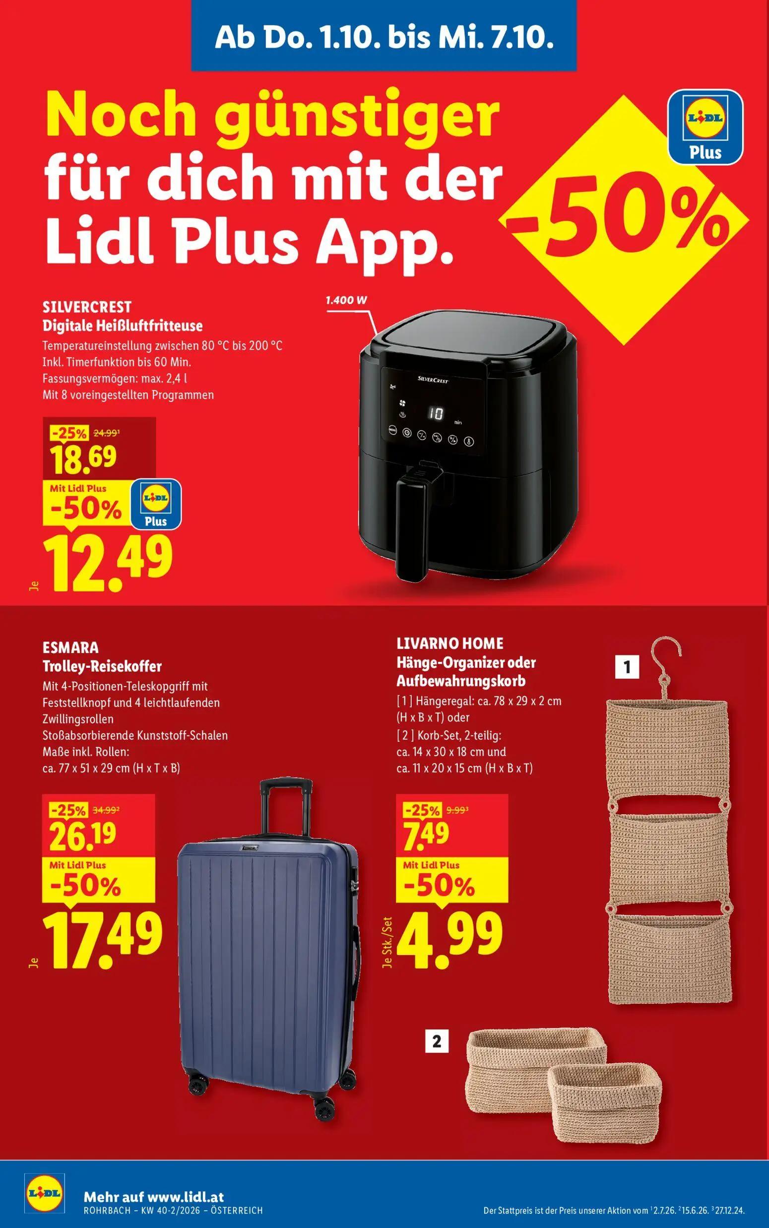 Lidl Prospekt, Seite 4 von 8 — Trolley-Reisekoffer, Digitale Heißluftfritteuse, Hänge-Organizer oder Aufbewahrungskorb