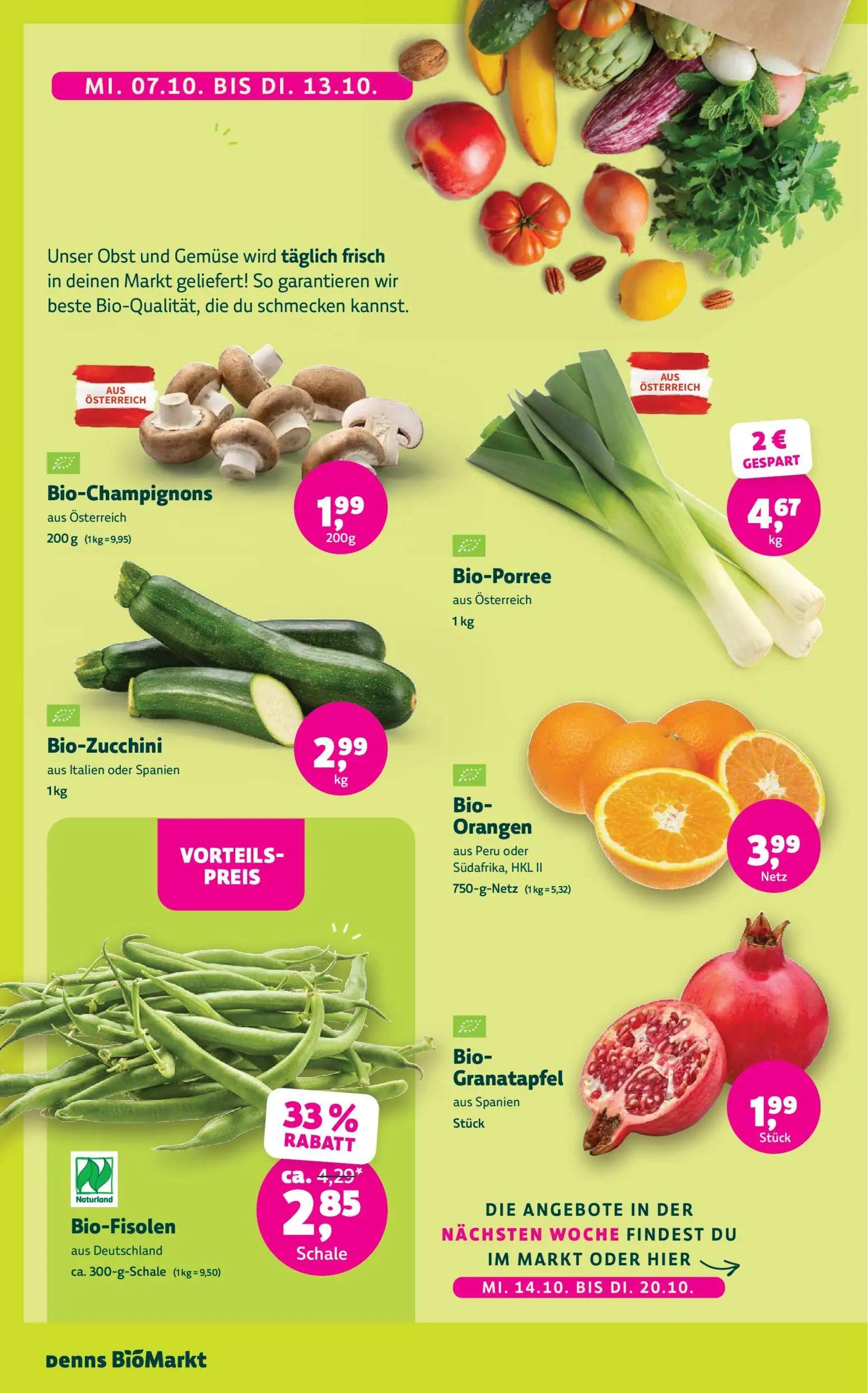 Denns BioMarkt Prospekt, Seite 6 von 14 — Bio-Fisolen, Bio-Champignons, Bio-Porree