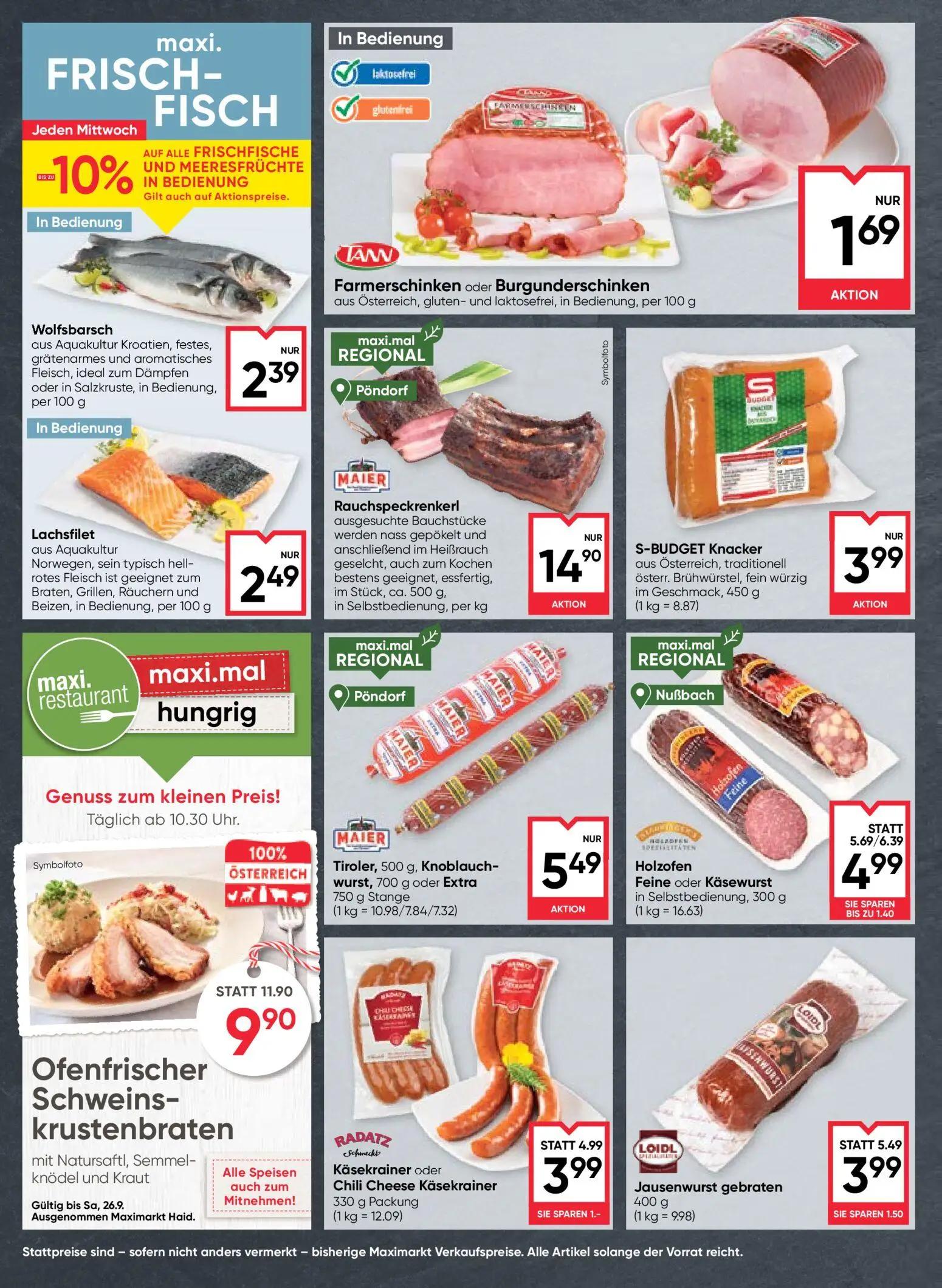 Maximarkt Prospekt, Seite 4 von 28 — Ofenfrischer Schweinskrustenbraten mit Natursaftl, Semmelknödel und Kraut, Jausenwurst …