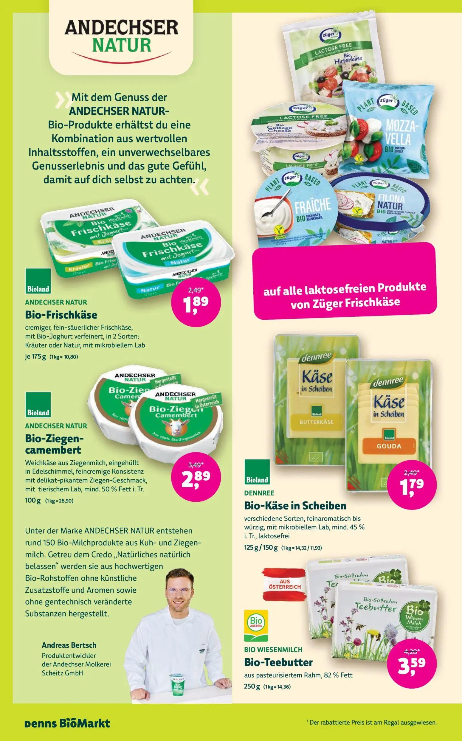 Denns BioMarkt Prospekt, Seite 8 von 14 — DENNREE Bio-Käse in Scheiben, BIO WIESENMILCH Bio-Teebutter, ANDECHSER NATUR Bio-F…