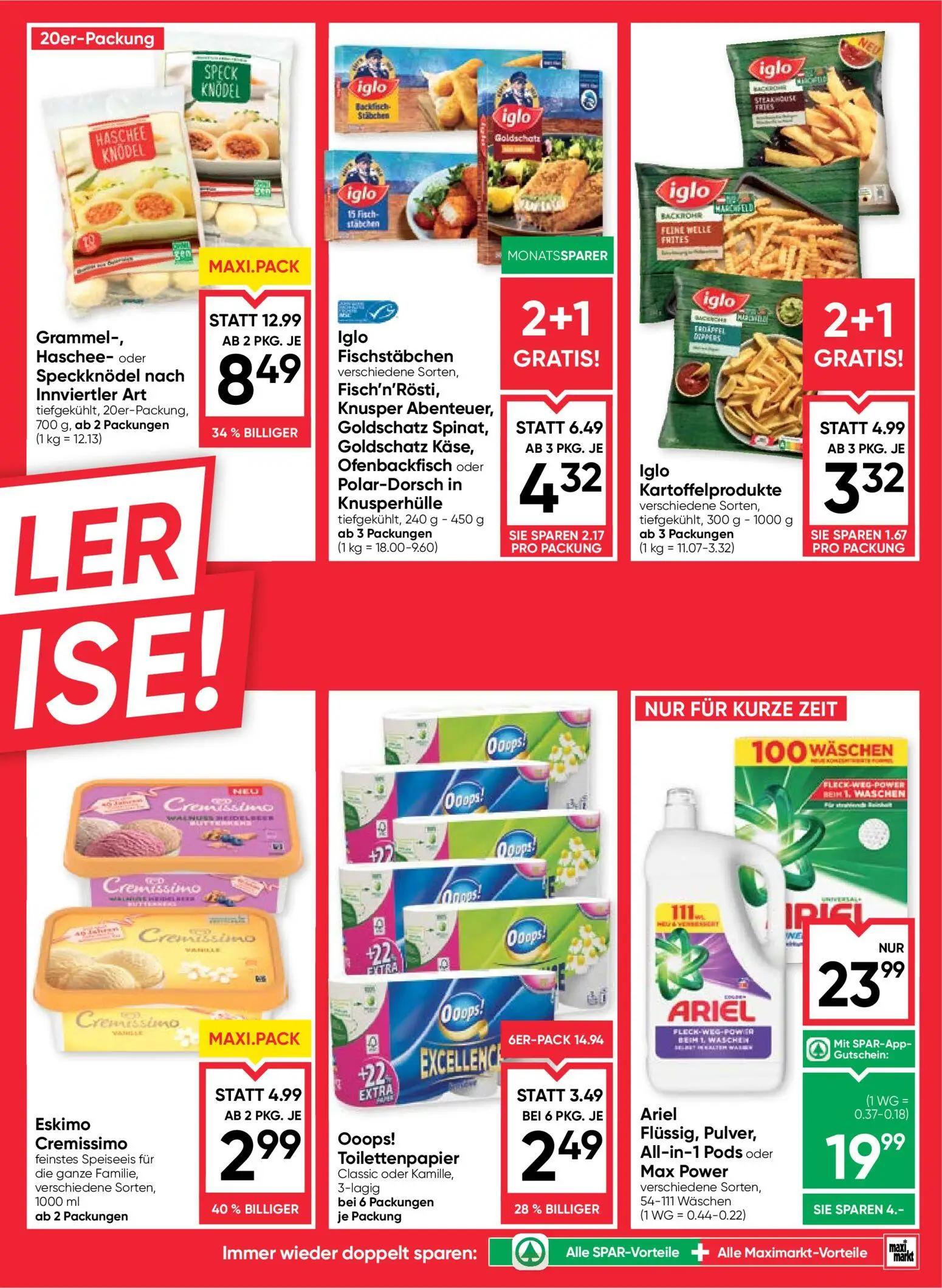 Maximarkt Prospekt, Seite 7 von 28 — Grammel-, Haschee- oder Speckknödel nach Innviertler Art, Ariel Flüssig, Pulver, All-in…