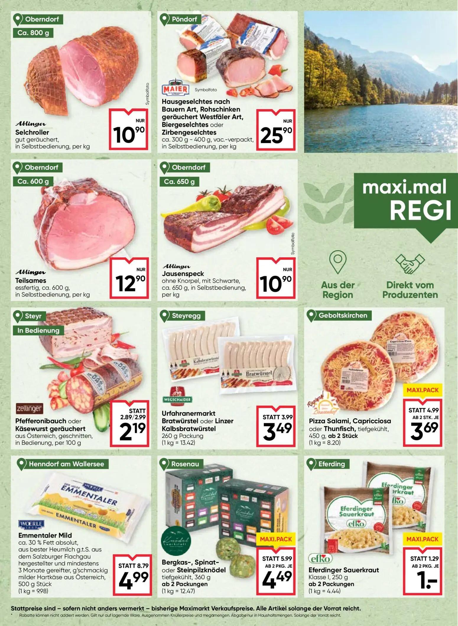 Maximarkt Prospekt, Seite 8 von 28 — Emmentaler Mild, Bergkas-, Spinat- oder Steinpilzknödel, Pizza Salami, Capricciosa oder…