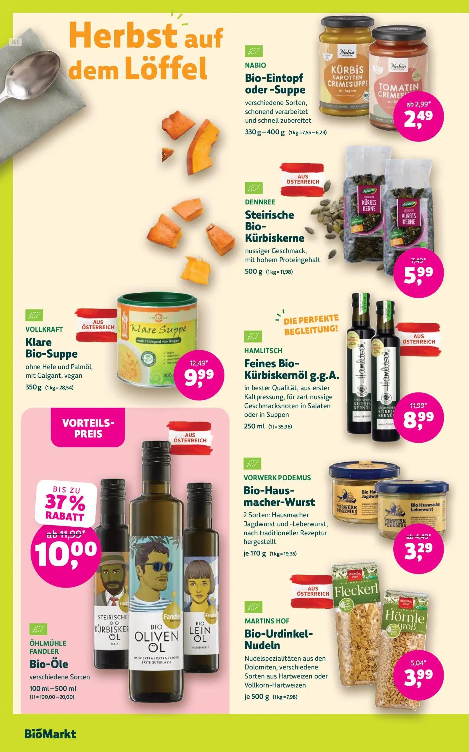 Denns BioMarkt Prospekt, Seite 10 von 14 — Feines Bio-Kürbiskernöl g.g.A., Klare Bio-Suppe, Bio-Öle