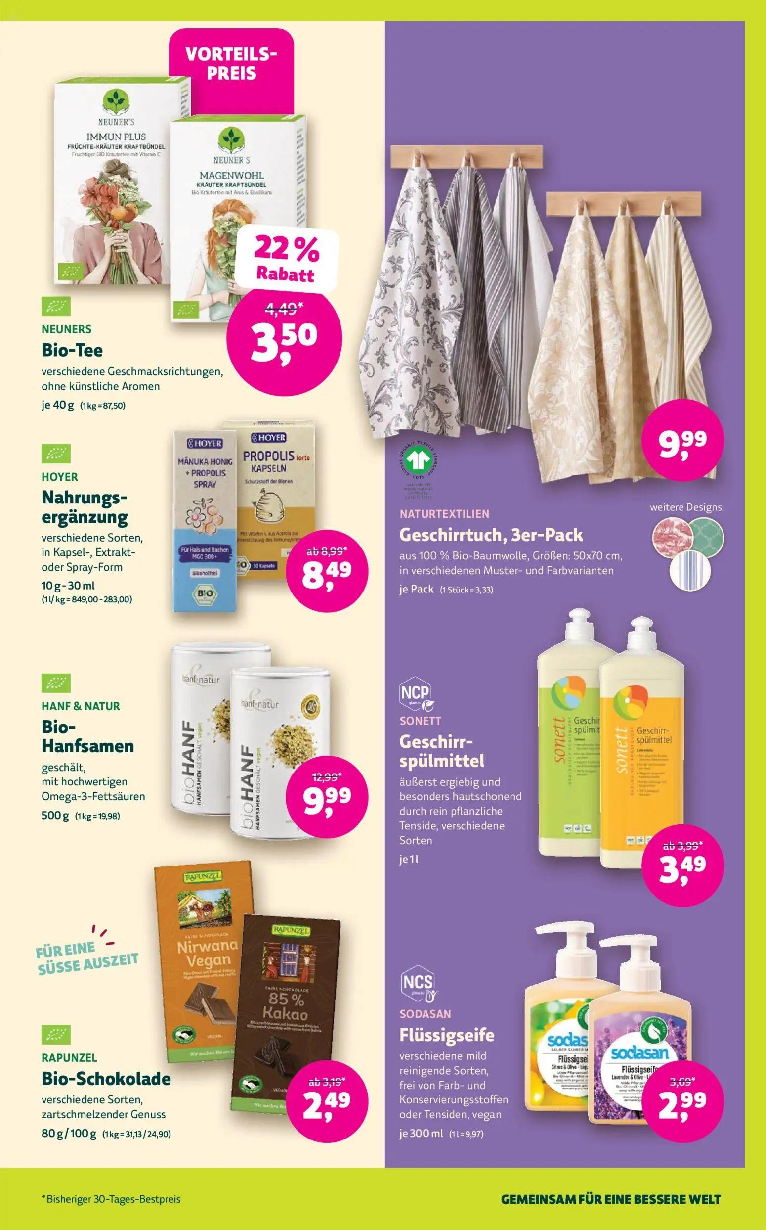 Denns BioMarkt Prospekt, Seite 13 von 14 — Bio-Hanfsamen, Bio-Tee, Bio-Schokolade