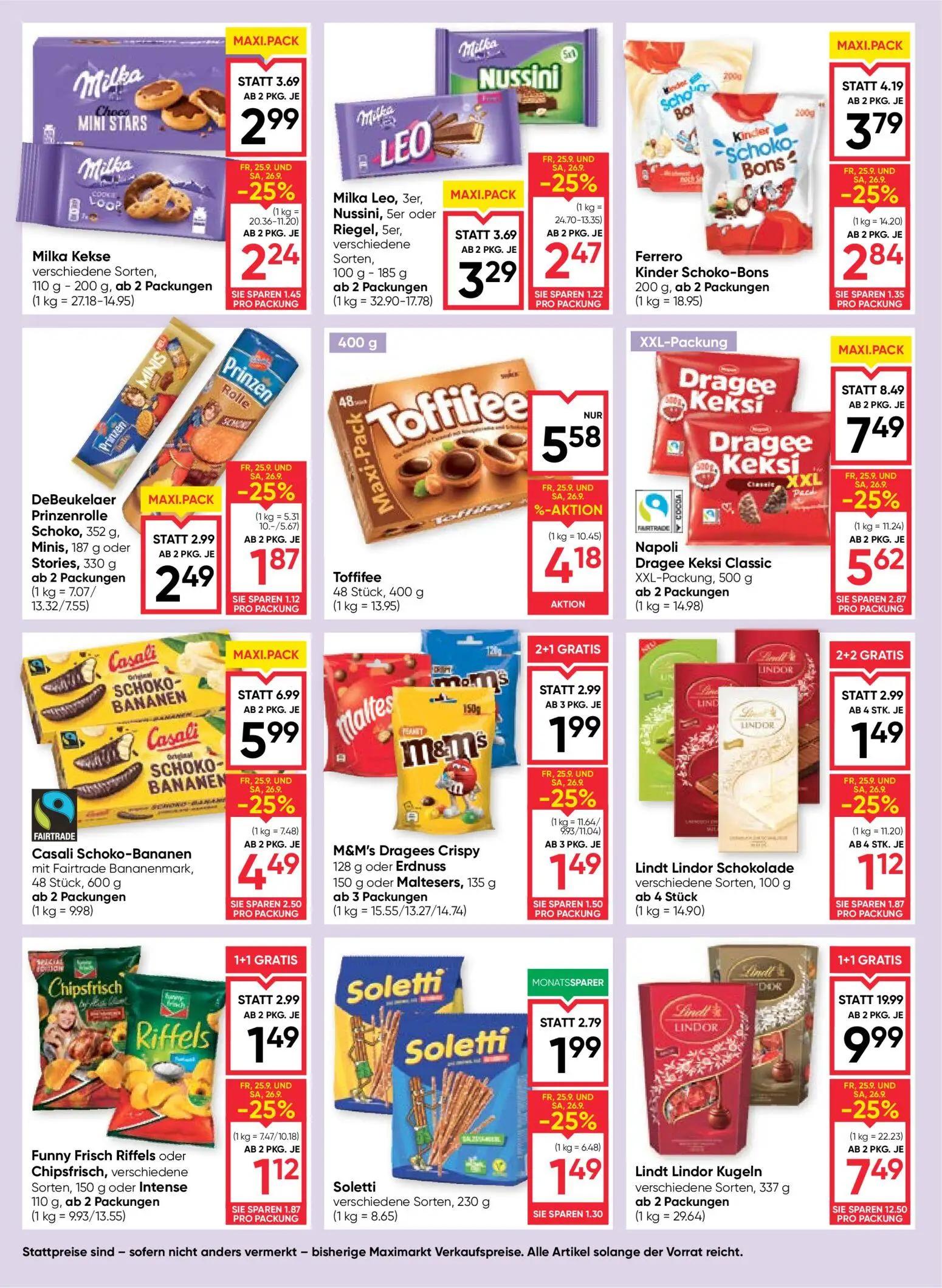 Maximarkt Prospekt, Seite 12 von 28 — Lindt Lindor Kugeln verschiedene Sorten, Napoli Dragee Keksi Classic, Casali Schoko-Ba…