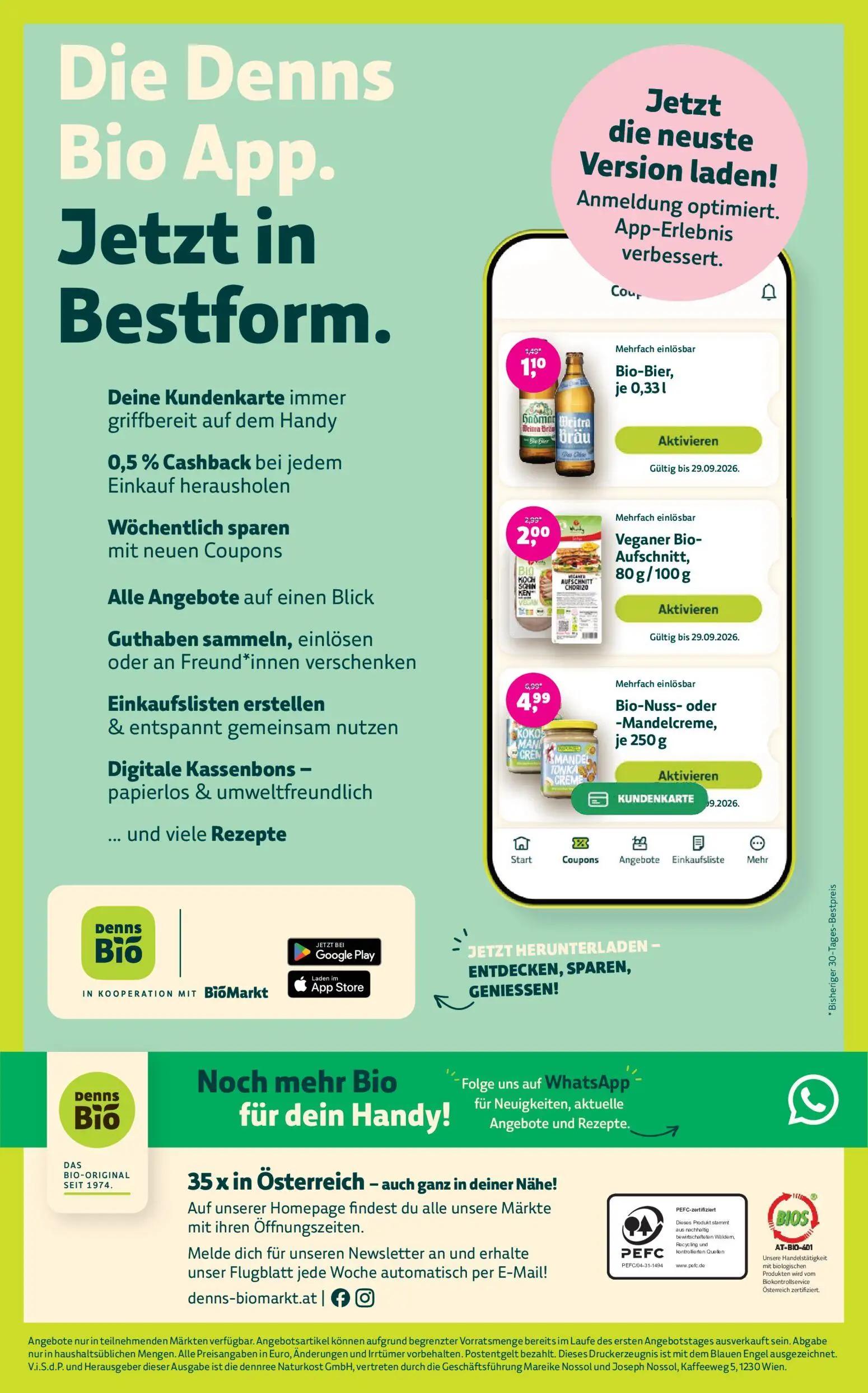 Denns BioMarkt Prospekt, Seite 14 von 14 — Bio-Nuss- oder -Mandelcreme, Veganer Bio-Aufschnitt, Bio-Bier