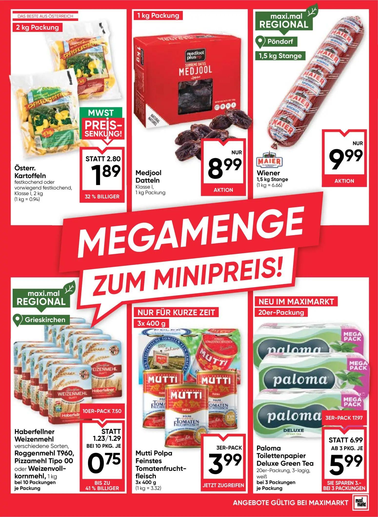 Maximarkt Prospekt, Seite 15 von 28 — Paloma Toilettenpapier Deluxe Green Tea 3-lagig, weiß, Österr. Kartoffeln festkochend …