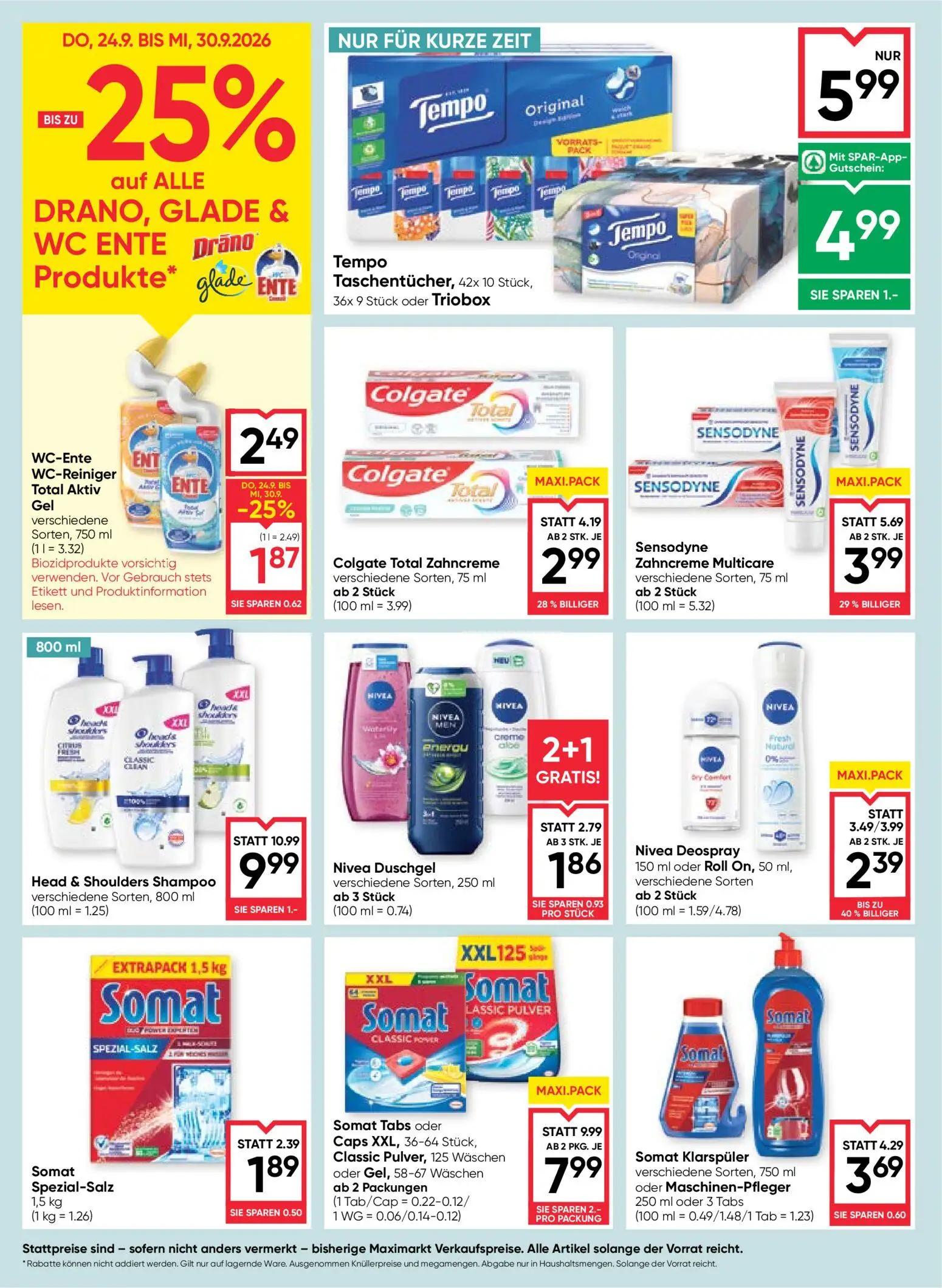 Maximarkt Prospekt, Seite 16 von 28 — Somat Tabs oder Caps XXL, Classic Pulver oder Gel, Sensodyne Zahncreme Multicare, Colg…