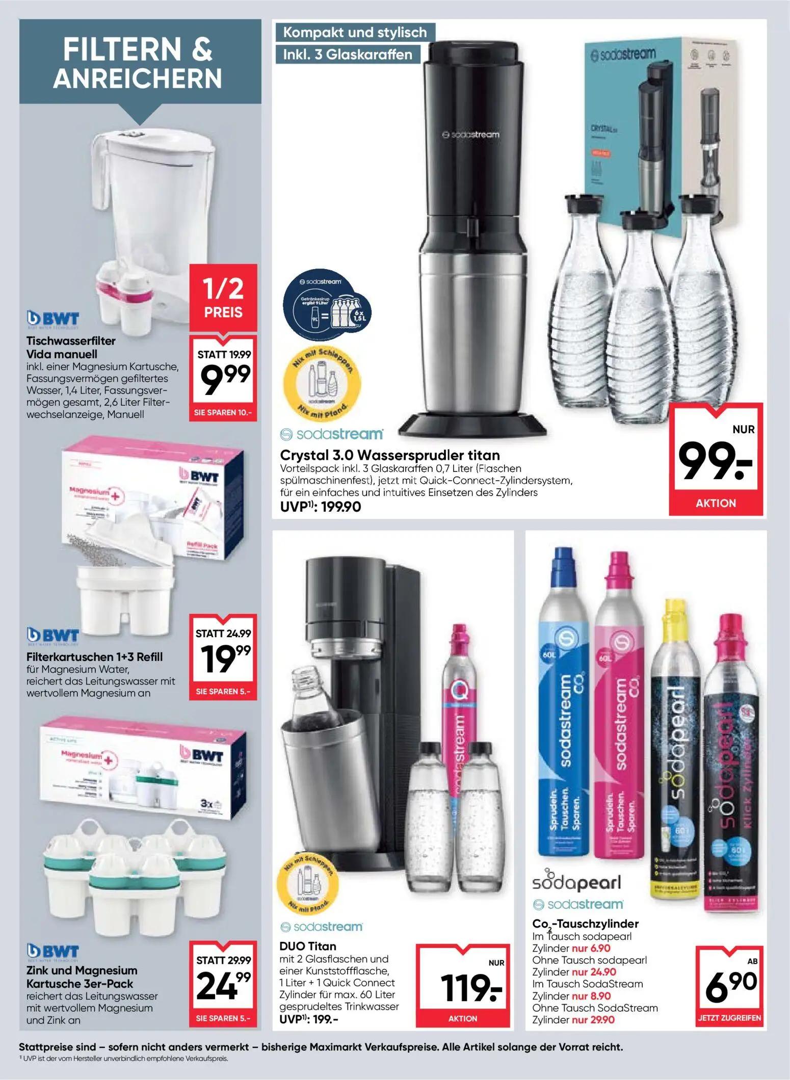Maximarkt Prospekt, Seite 22 von 28 — sodastream Crystal 3.0 Wassersprudler titan, sodastream DUO Titan, BWT Tischwasserfilt…