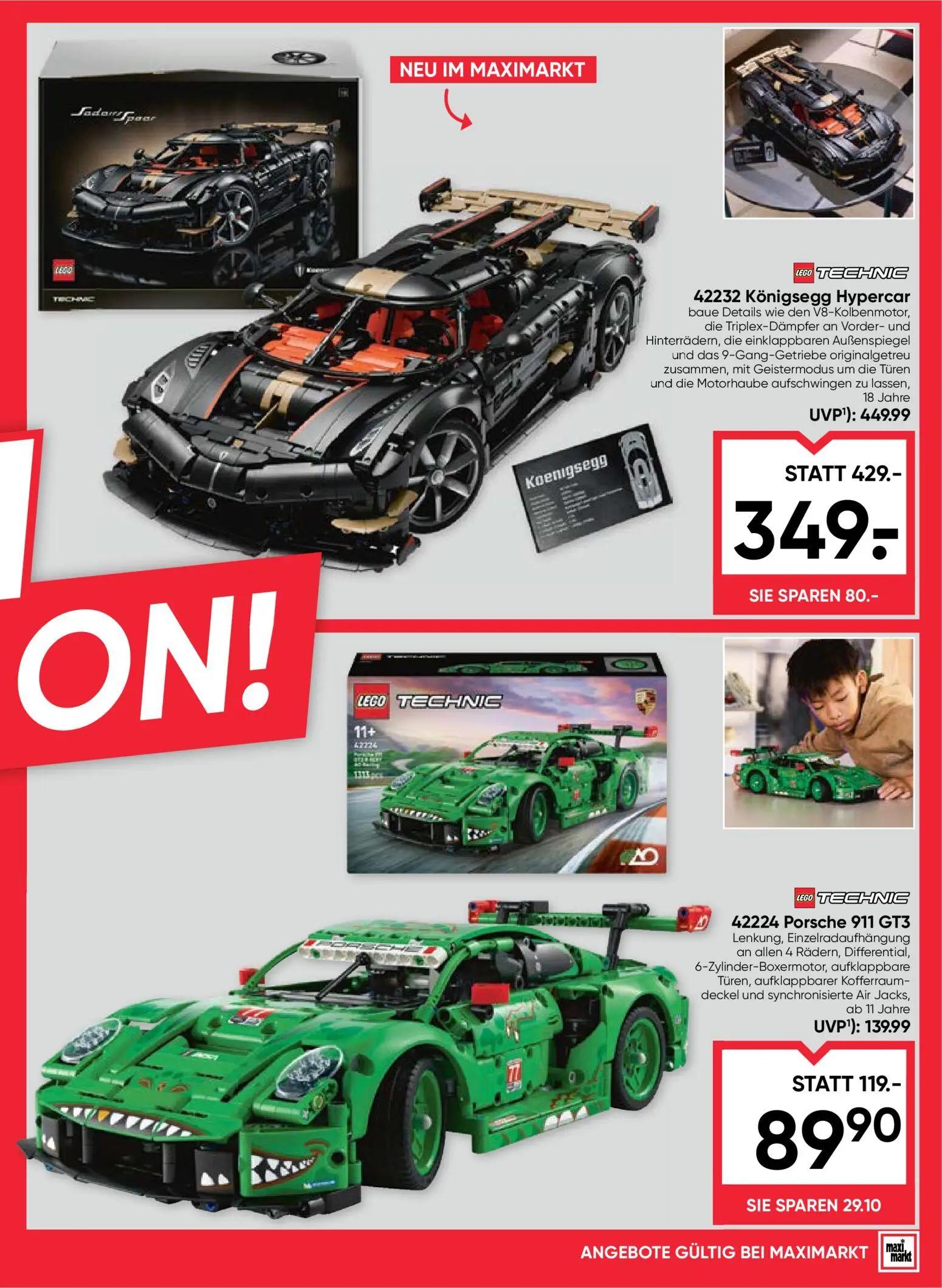 Maximarkt Prospekt, Seite 27 von 28 — LEGO TECHNIC 42232 Königsegg Hypercar, LEGO TECHNIC 42224 Porsche 911 GT3