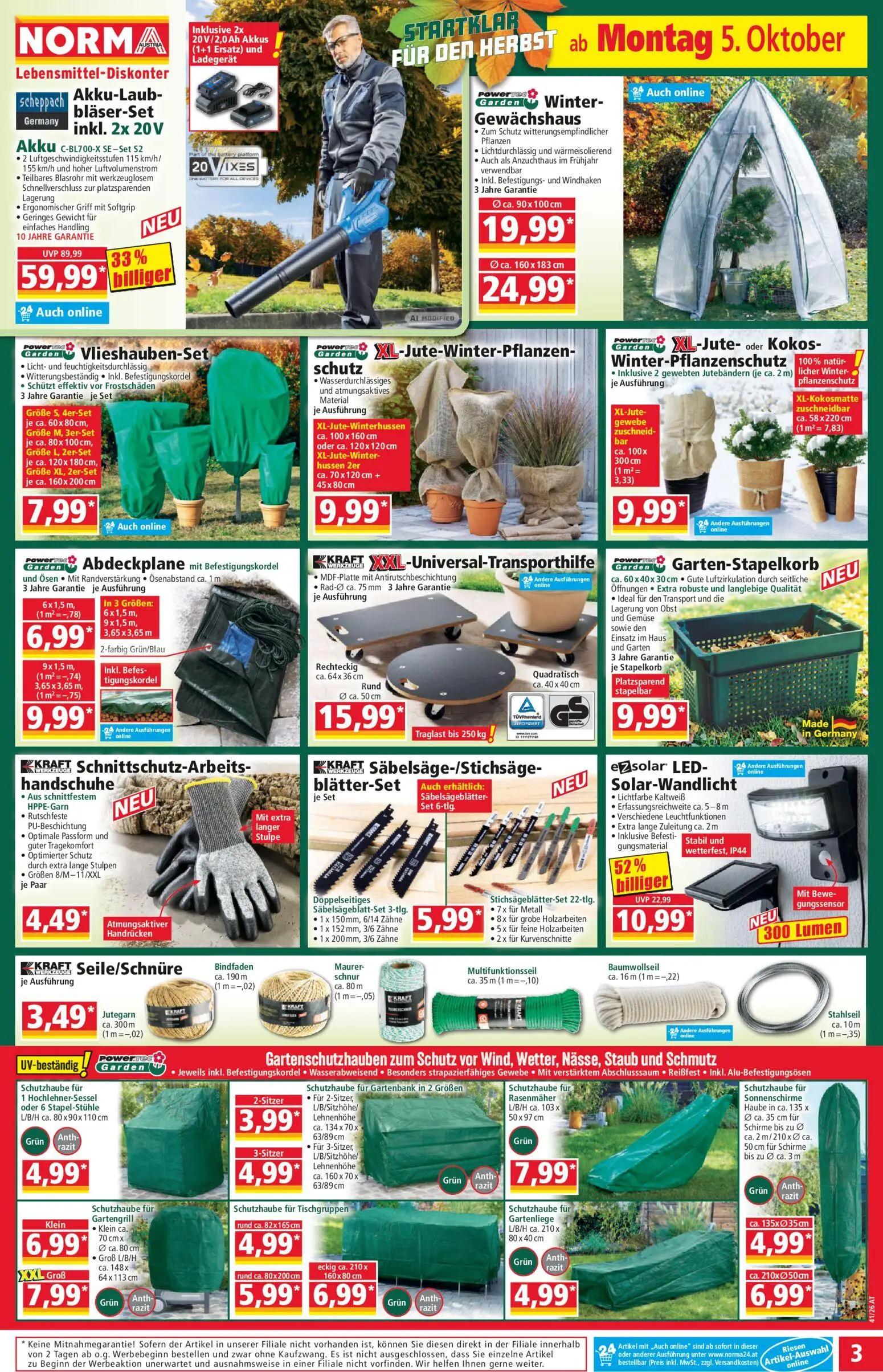 Norma Prospekt, Seite 3 von 20 — Akku-Laubbläser-Set inkl. 2x 20V Akku C-BL700-X SE-Set 52, LED-Solar-Wandlicht, Winter-Gewä…