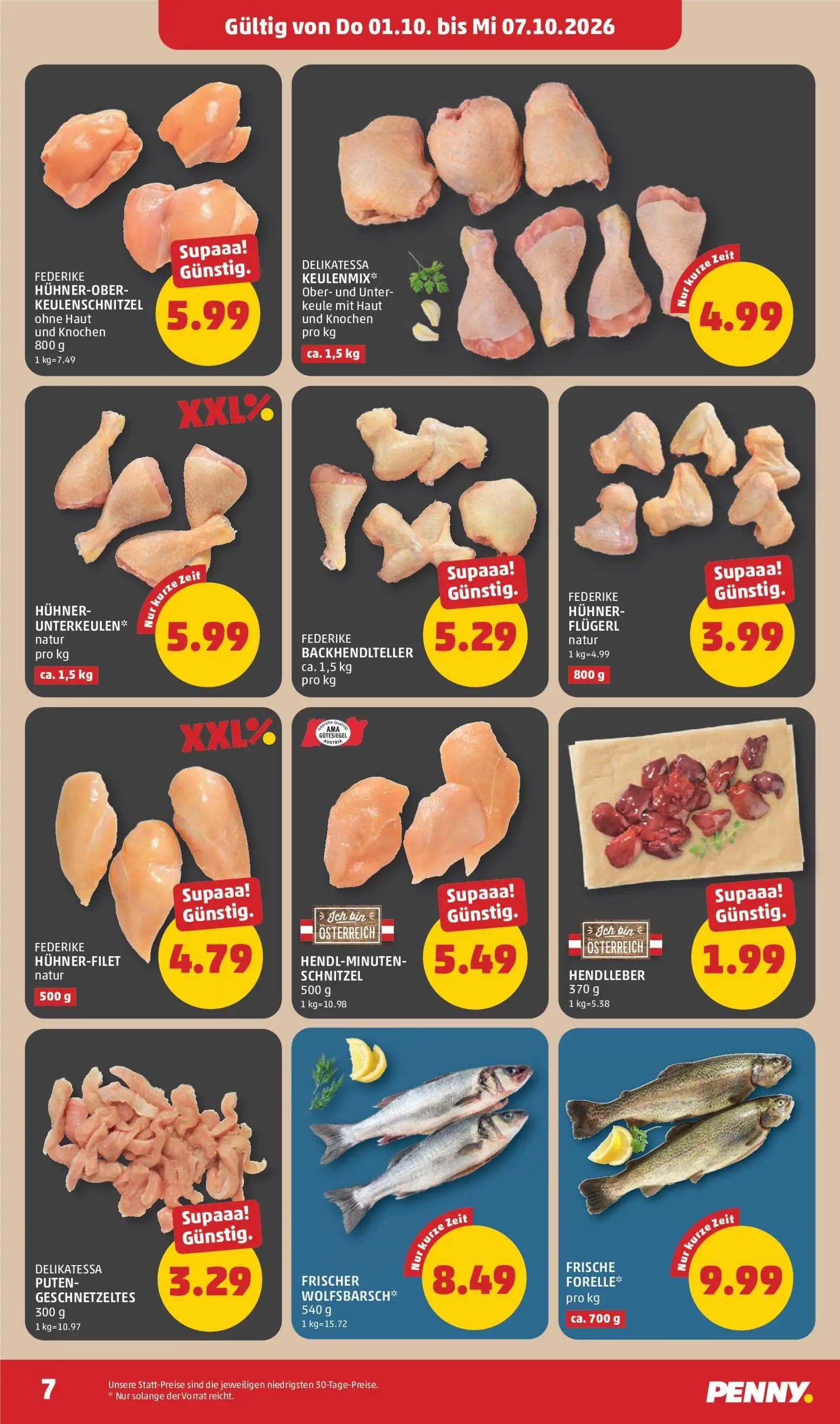 PENNY Prospekt, Seite 7 von 32 — FEDERIKE HÜHNER-OBER- KEULENSCHNITZEL ohne Haut und Knochen, DELIKATESSA KEULENMIX® Ober- u…