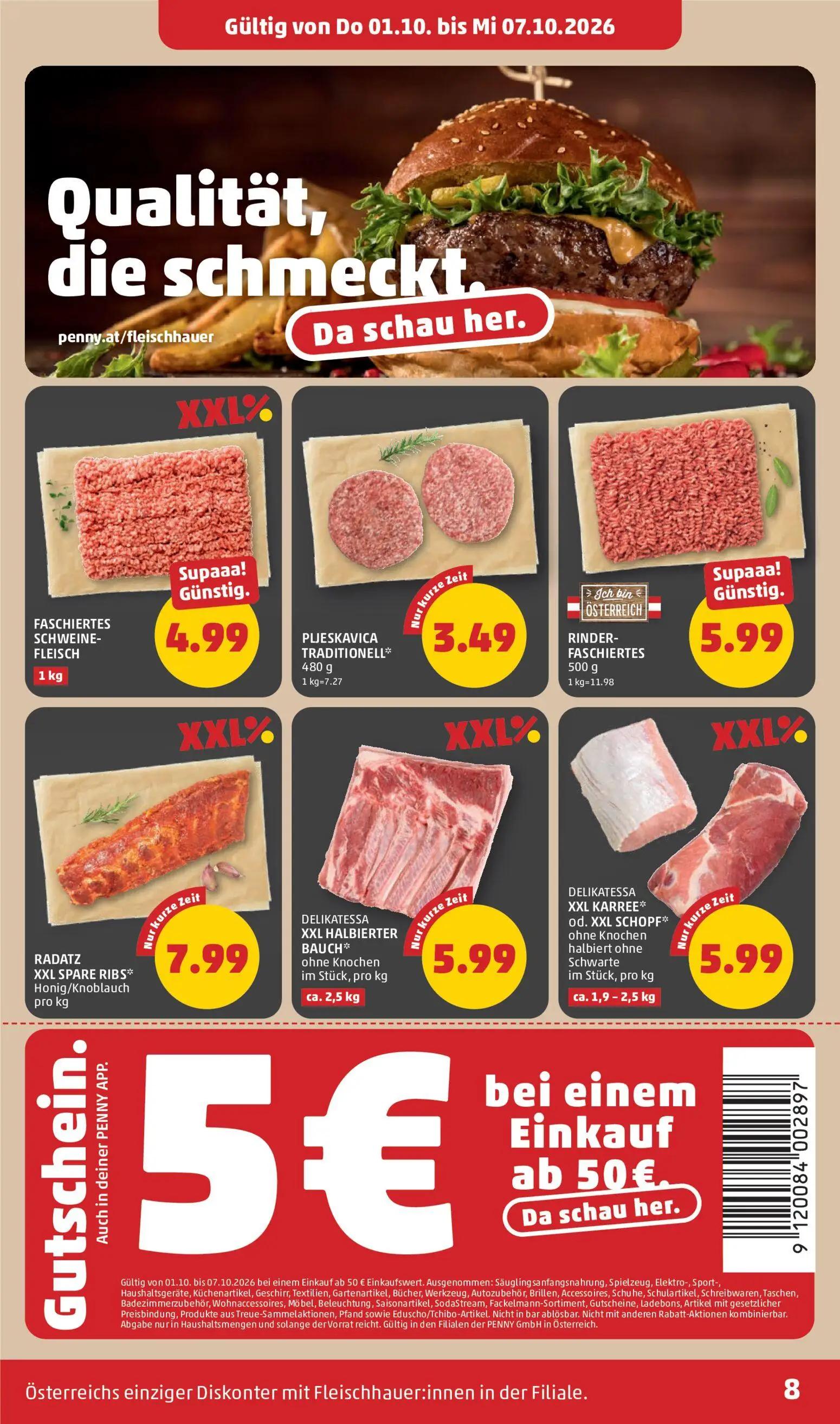 PENNY Prospekt, Seite 8 von 32 — FASCHIERTES SCHWEINE-FLEISCH, PLJESKAVICA TRADITIONELL*, RINDER-FASCHIERTES