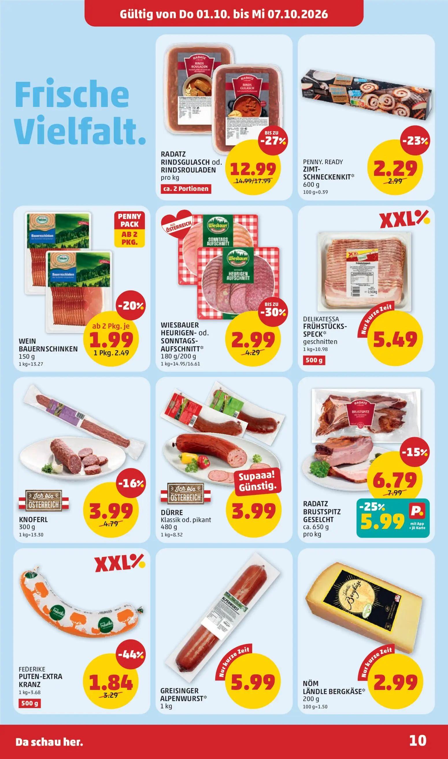 PENNY Prospekt, Seite 10 von 32 — RADATZ RINDSGULASCH od. RINDSROULADEN, RADATZ BRUSTSPITZ GESELCHT, FEDERIKE PUTEN-EXTRA KR…
