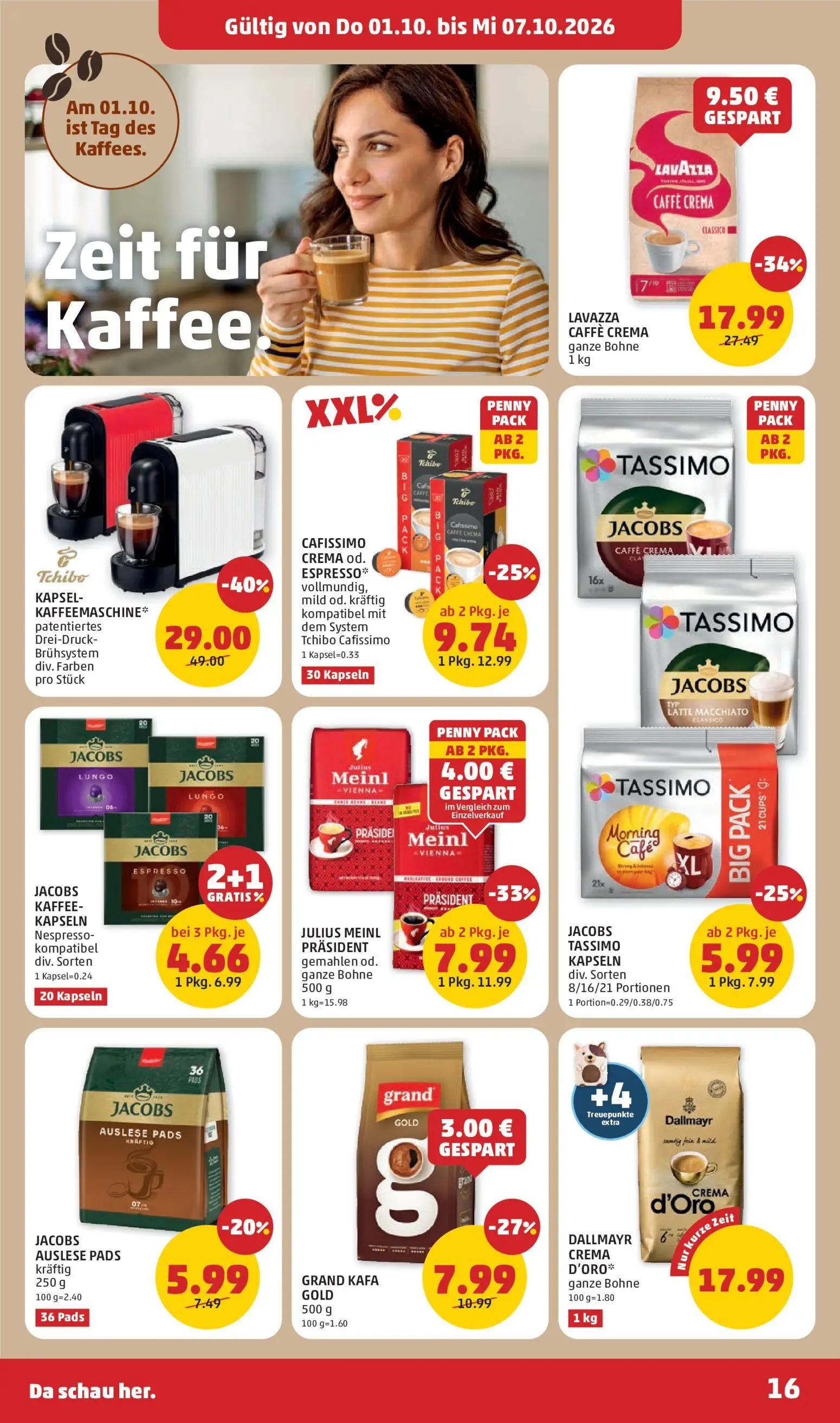 PENNY Prospekt, Seite 16 von 32 — Tchibo KAPSEL-KAFFEEMASCHINE* patentiertes Drei-Druck-Brühsystem div. Farben pro Stück, LA…