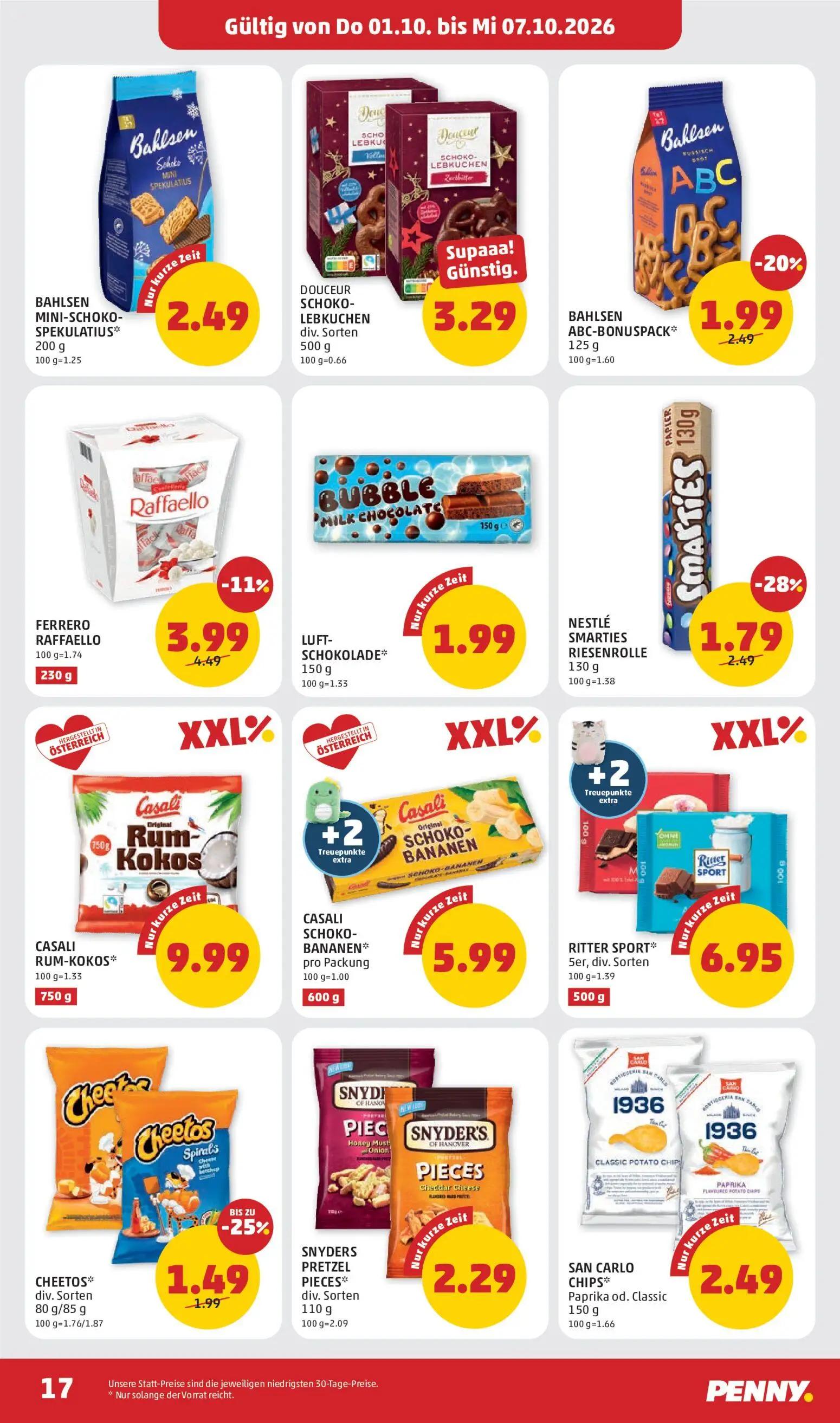 PENNY Prospekt, Seite 17 von 32 — NESTLÉ SMARTIES RIESENROLLE, BAHLSEN ABC-BONUSPACK, FERRERO RAFFAELLO